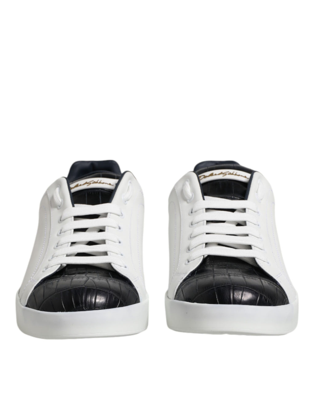 Dolce & Gabbana Weiß Schwarz Leder Portofino Sneaker Schuhe