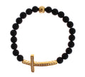 Nialaya Mattes Onyx Stein Gold CZ Kreuz 925 Silber Armband