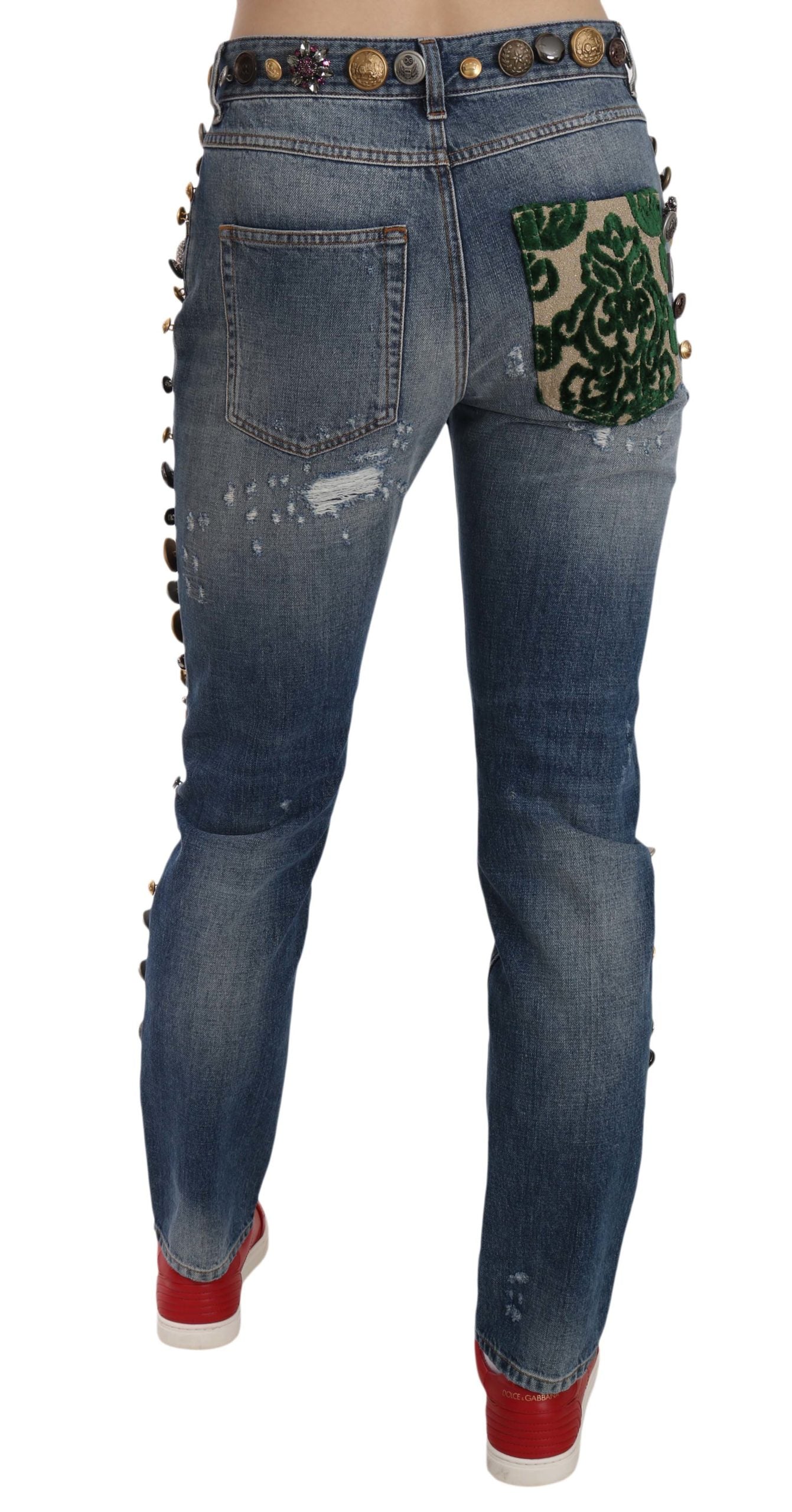 Dolce & Gabbana Distressed Embellished Button Denim Pants Jeans