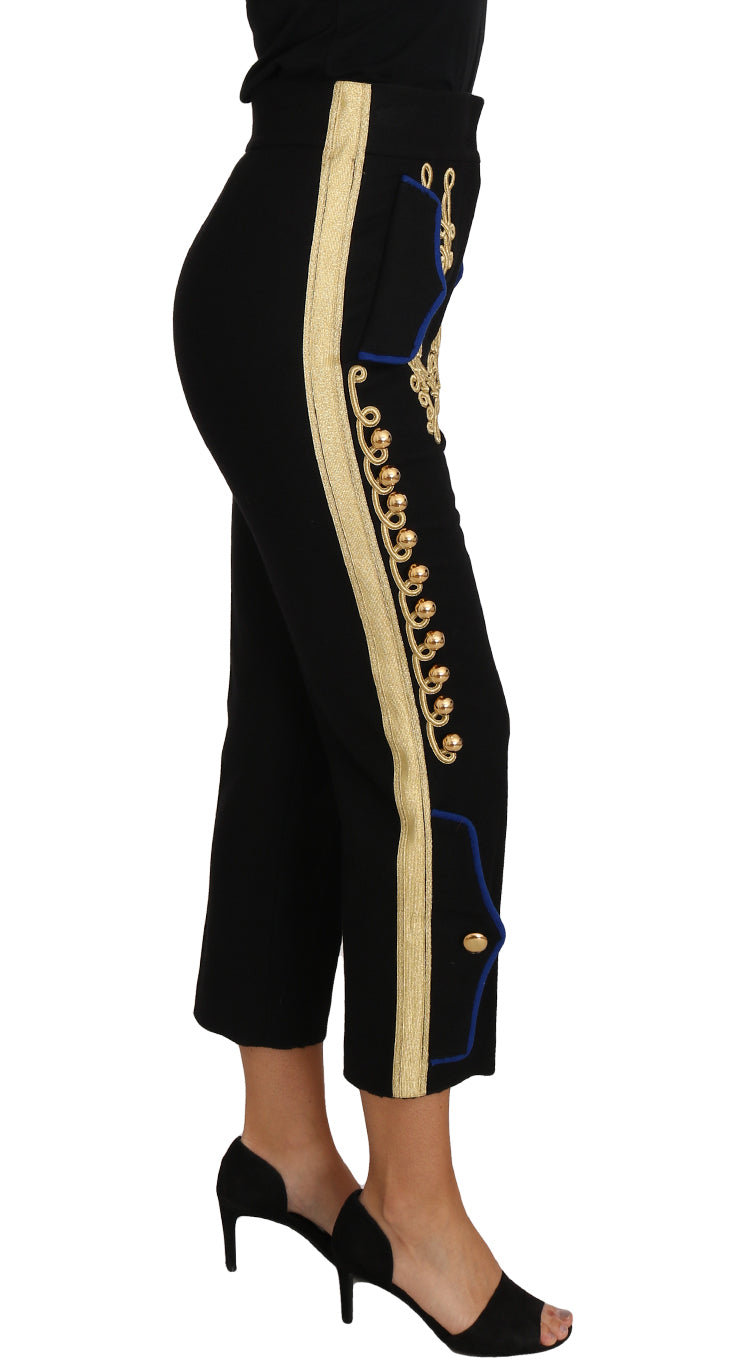 Dolce & Gabbana Militärische Hose mit Verzierungen Schwarz Gold Kleid Hose