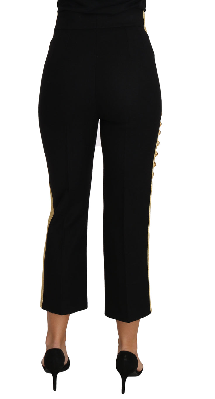 Dolce & Gabbana Militärische Hose mit Verzierungen Schwarz Gold Kleid Hose