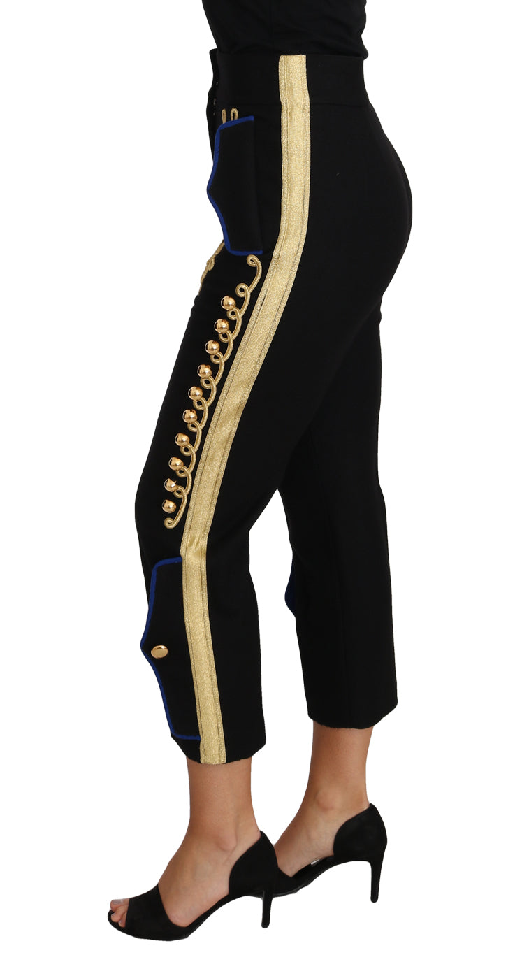 Dolce & Gabbana Militärische Hose mit Verzierungen Schwarz Gold Kleid Hose