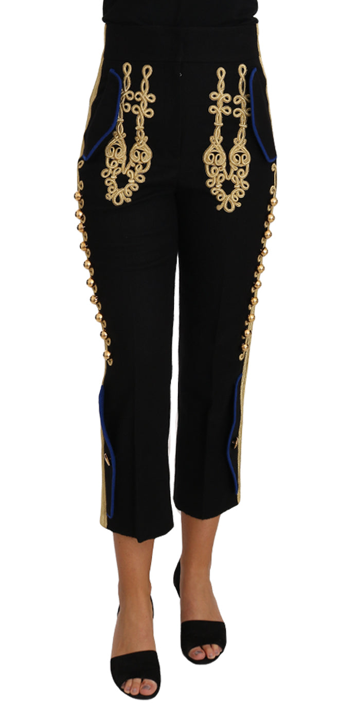 Dolce & Gabbana Militärische Hose mit Verzierungen Schwarz Gold Kleid Hose