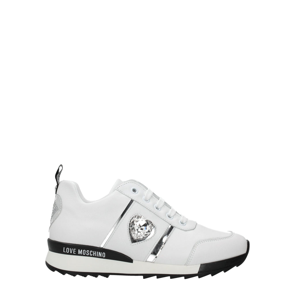 Love Moschino Weiße Leder-Sneaker mit niedrigem Schaft