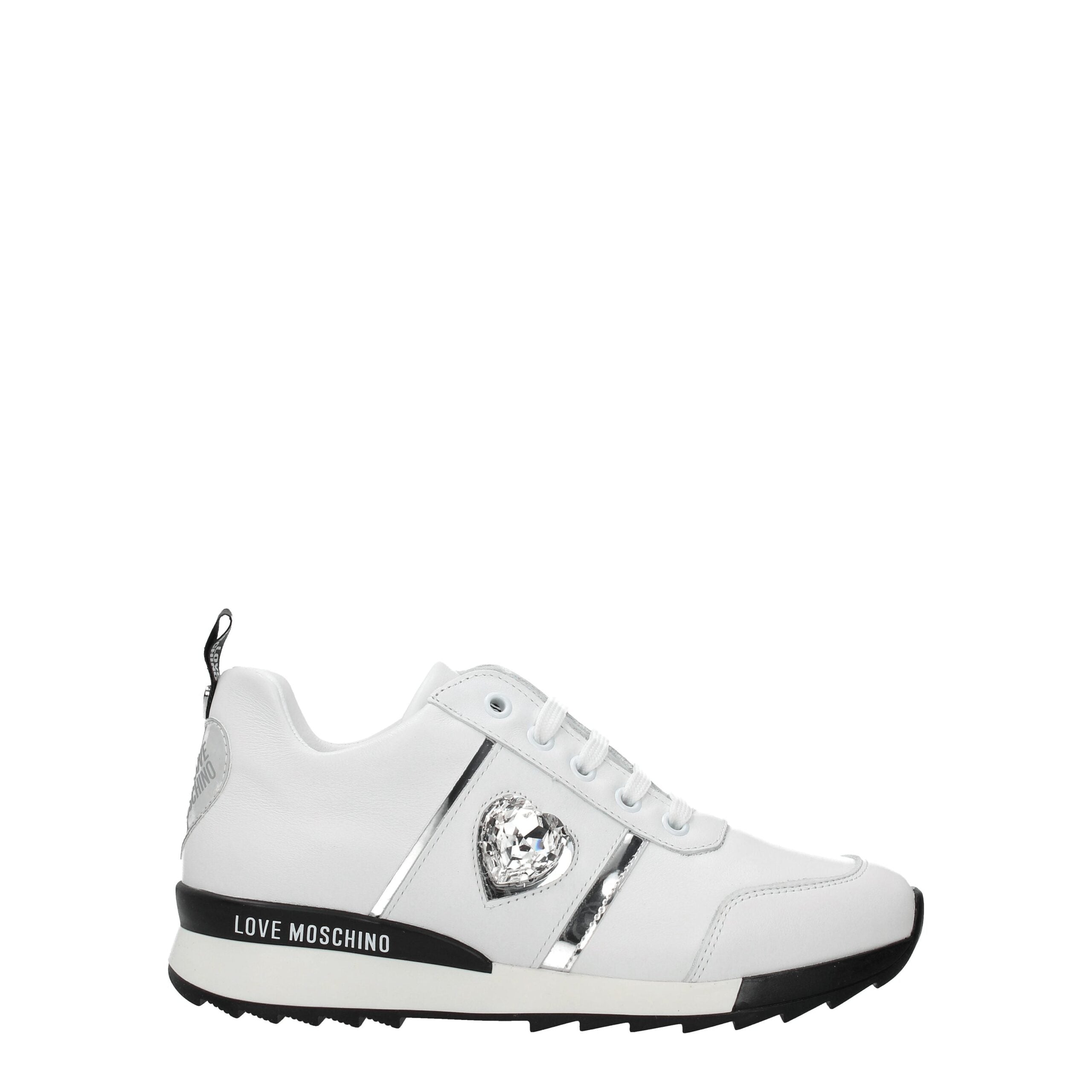Love Moschino Weiße Leder-Sneaker mit niedrigem Schaft