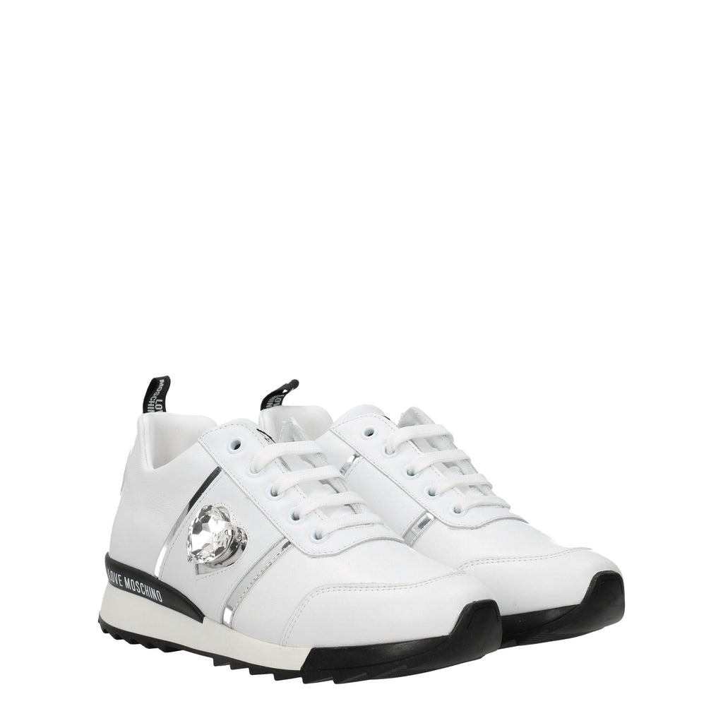 Love Moschino Weiße Leder-Sneaker mit niedrigem Schaft