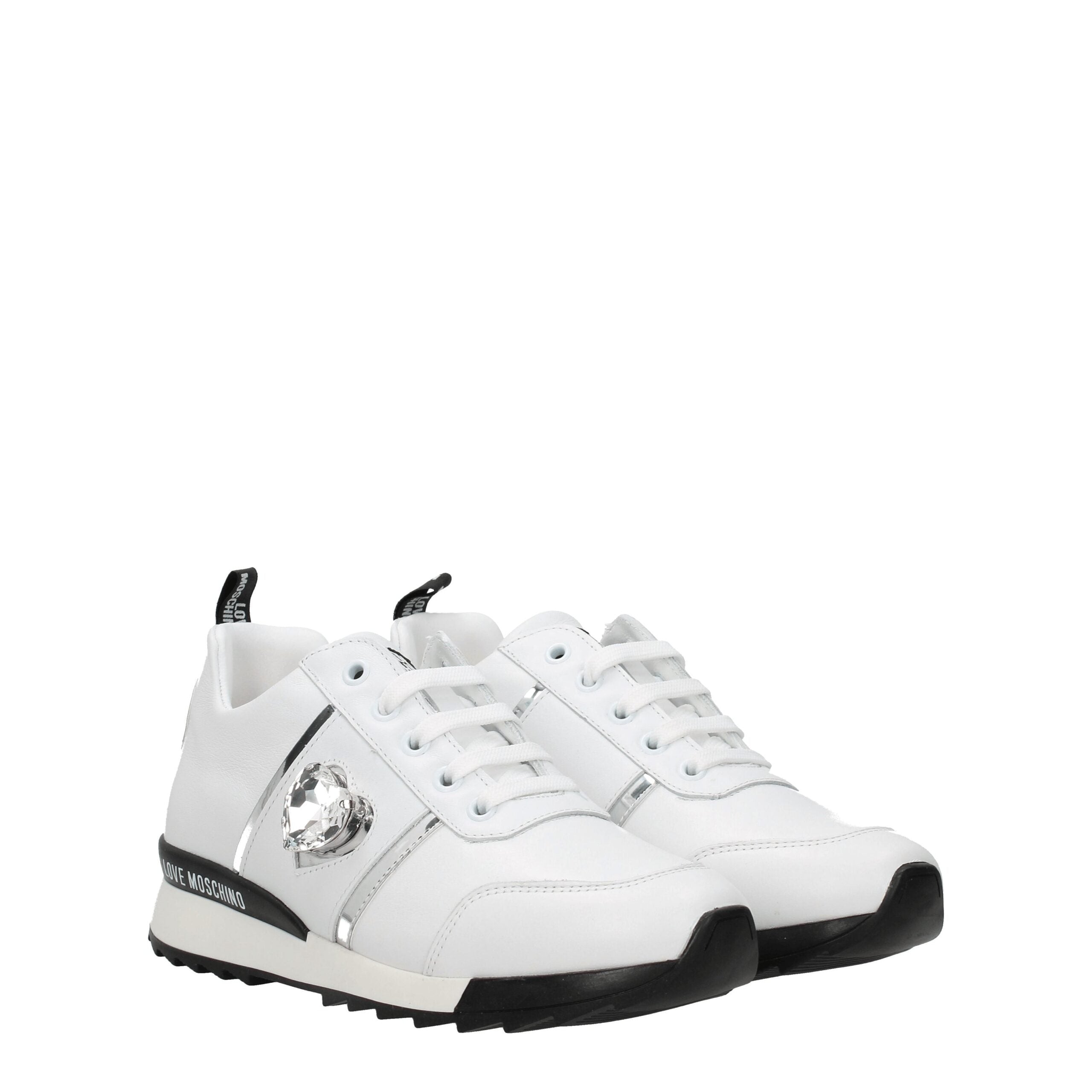 Love Moschino Weiße Leder-Sneaker mit niedrigem Schaft