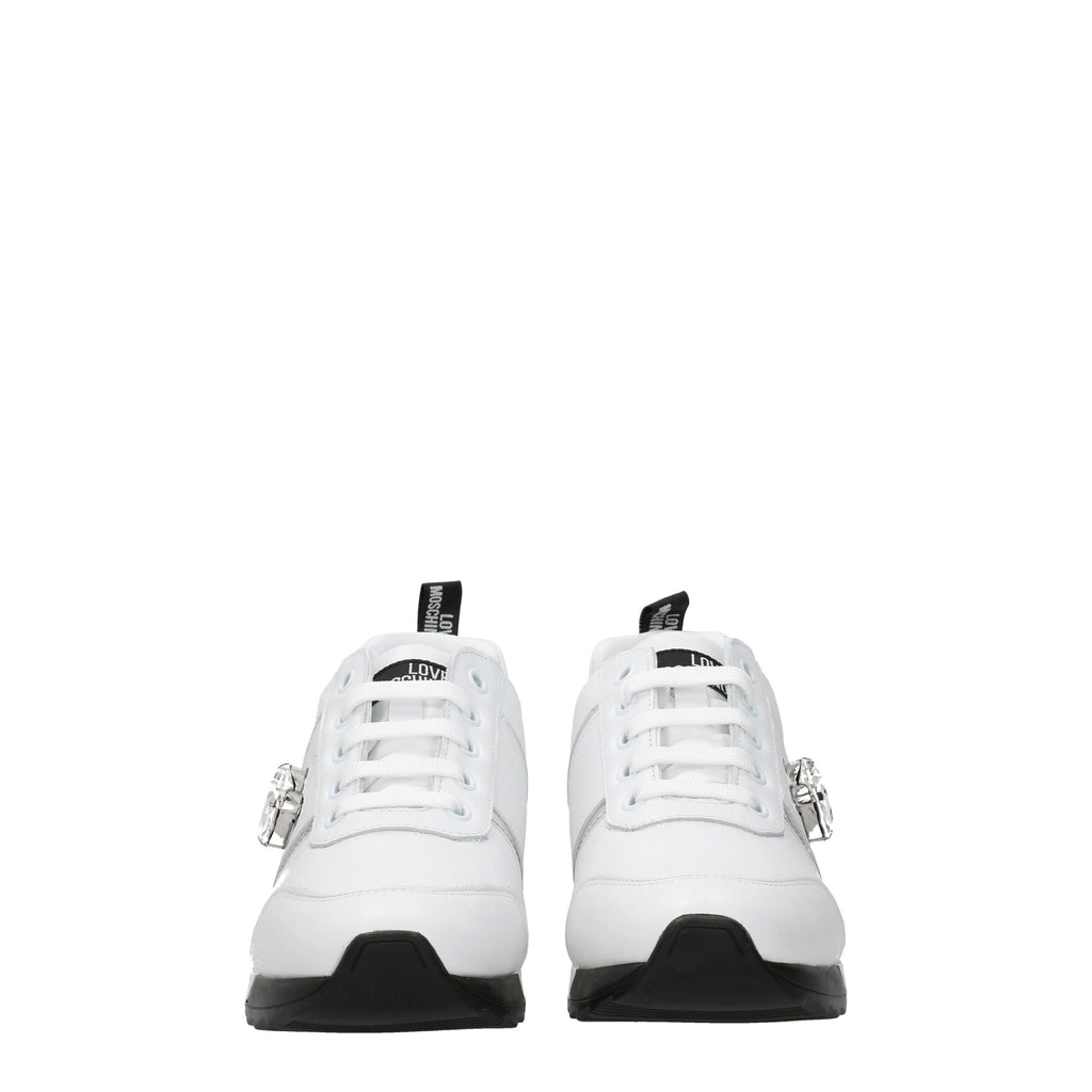 Love Moschino Weiße Leder-Sneaker mit niedrigem Schaft