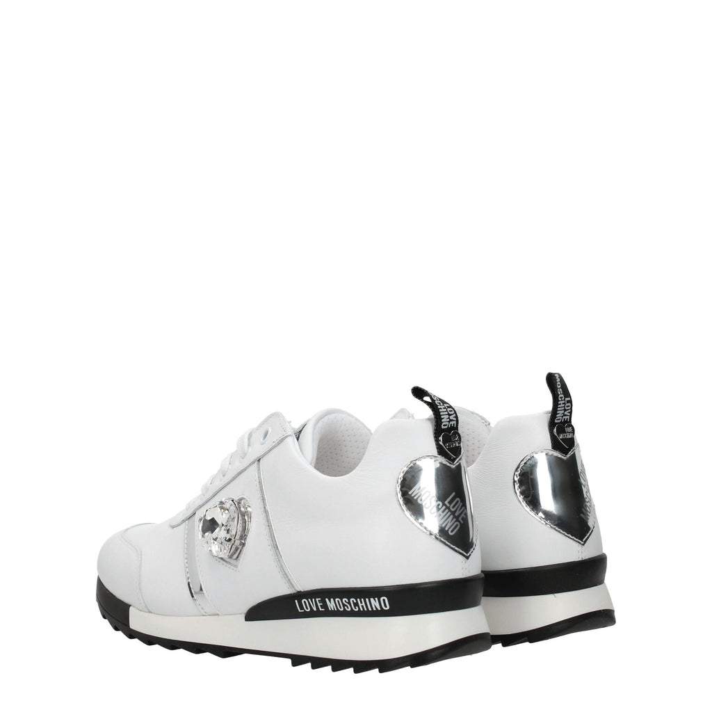 Love Moschino Weiße Leder-Sneaker mit niedrigem Schaft