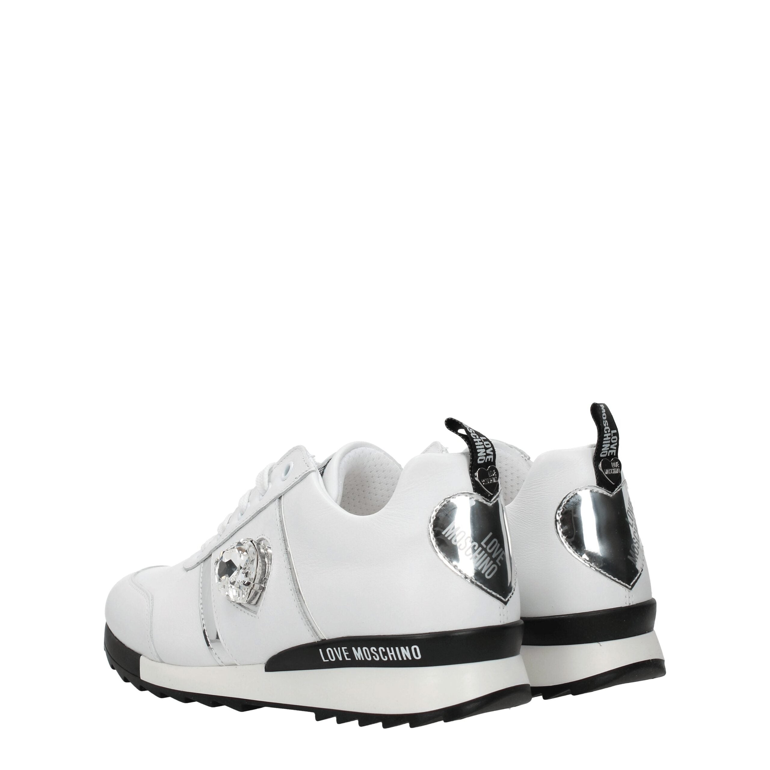 Love Moschino Weiße Leder-Sneaker mit niedrigem Schaft