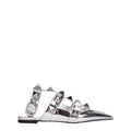 Valentino Garavani Graue flache Sandalen aus Leder