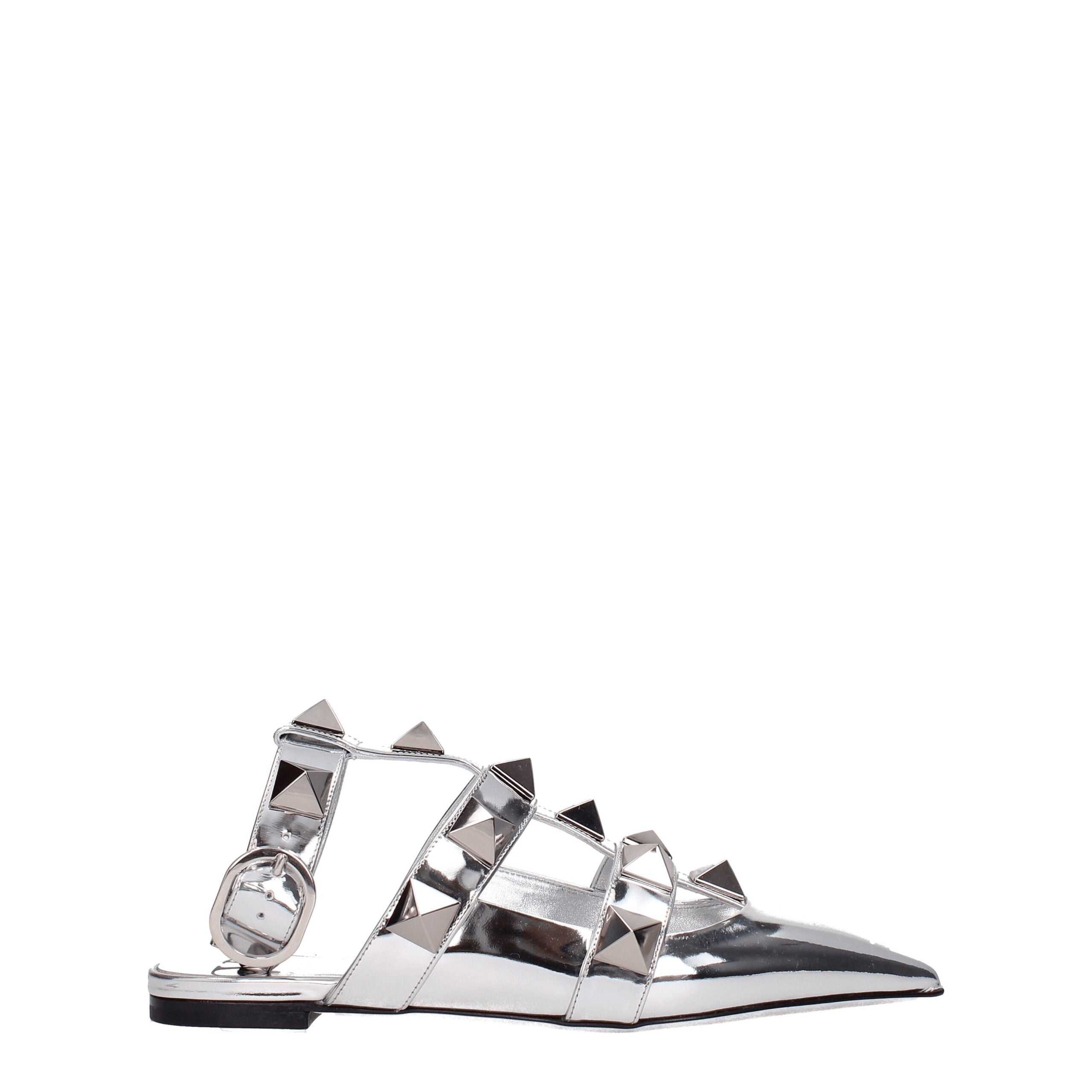 Valentino Garavani Graue flache Sandalen aus Leder