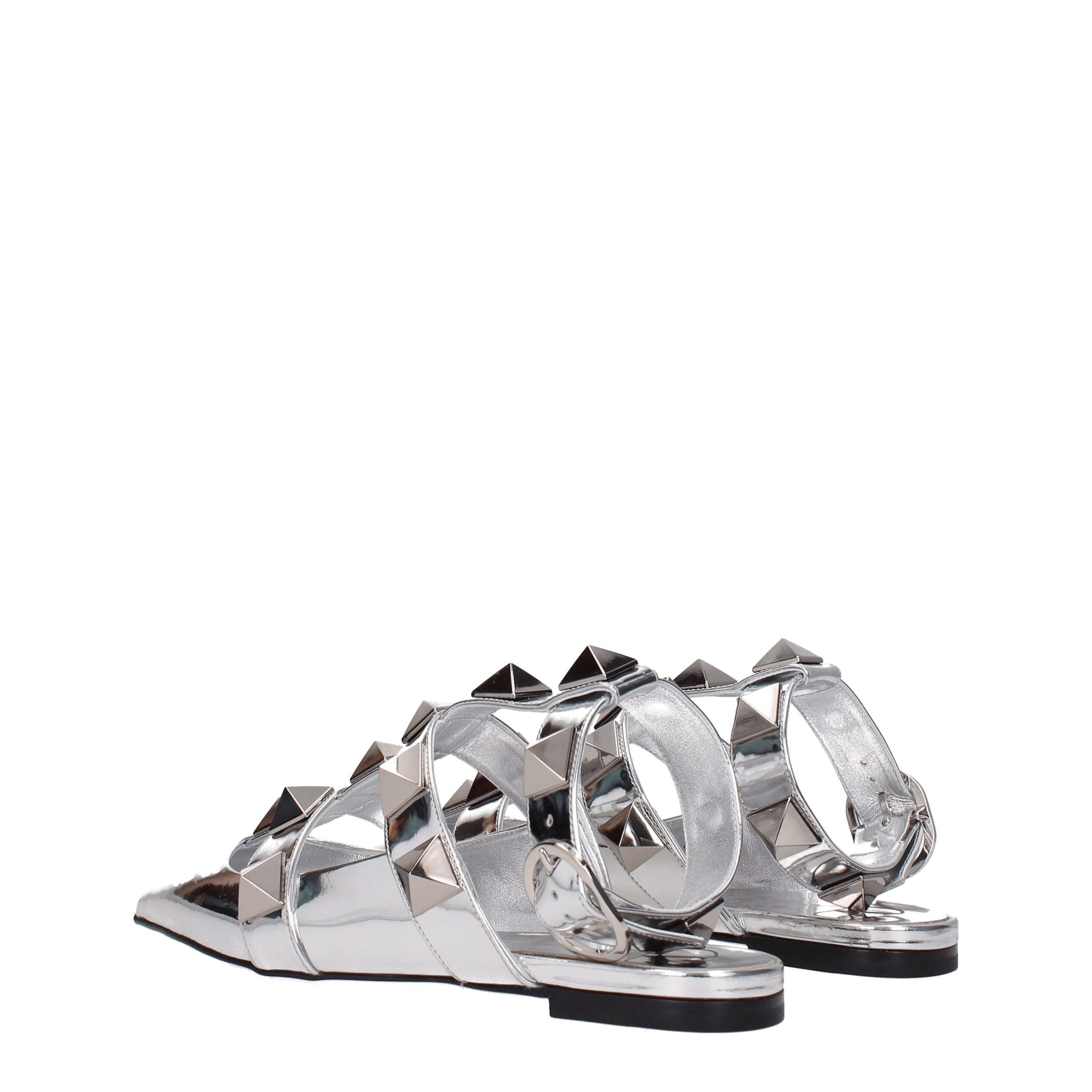 Valentino Garavani Graue flache Sandalen aus Leder