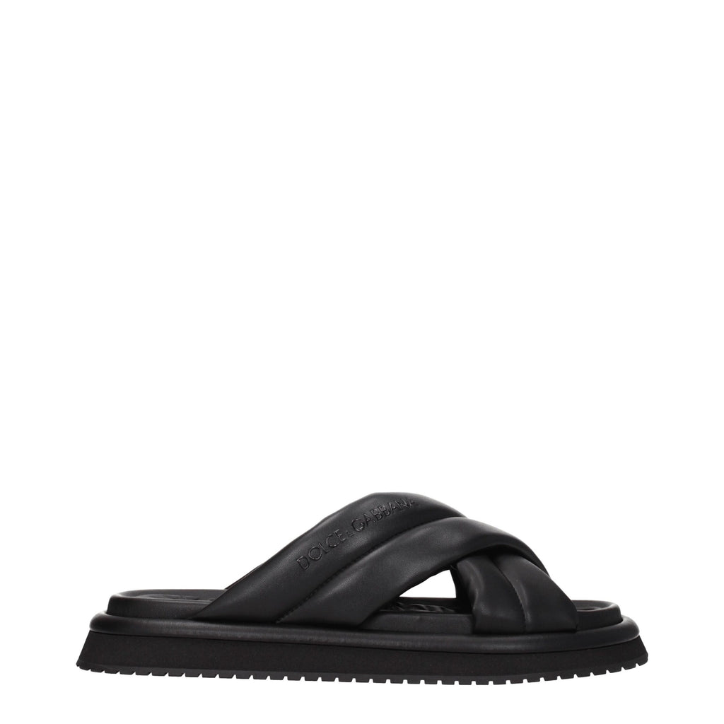 Dolce & Gabbana Schwarze Leder-Hausschuhe