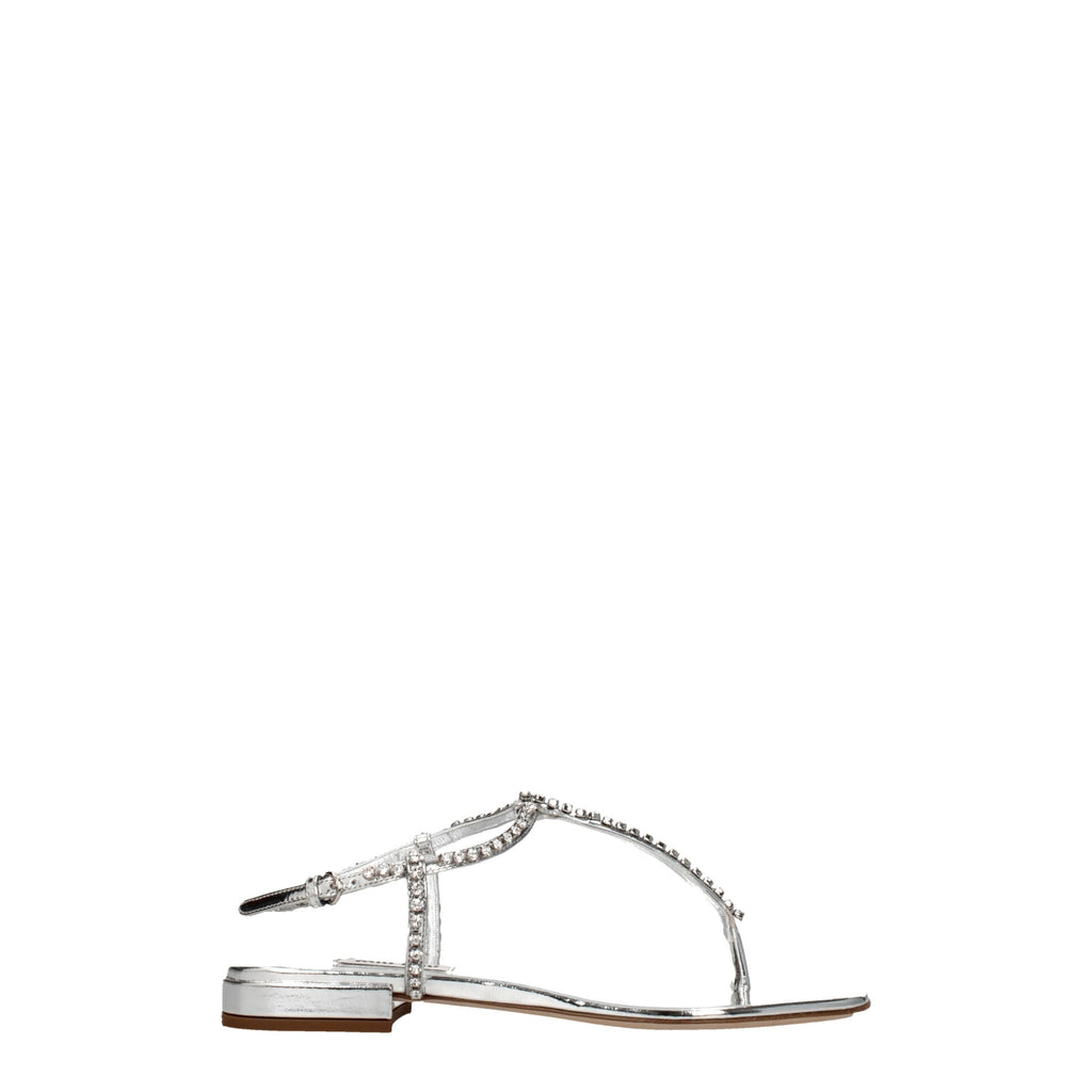 Miu Miu Grey Leather Flip-Flop Sandals