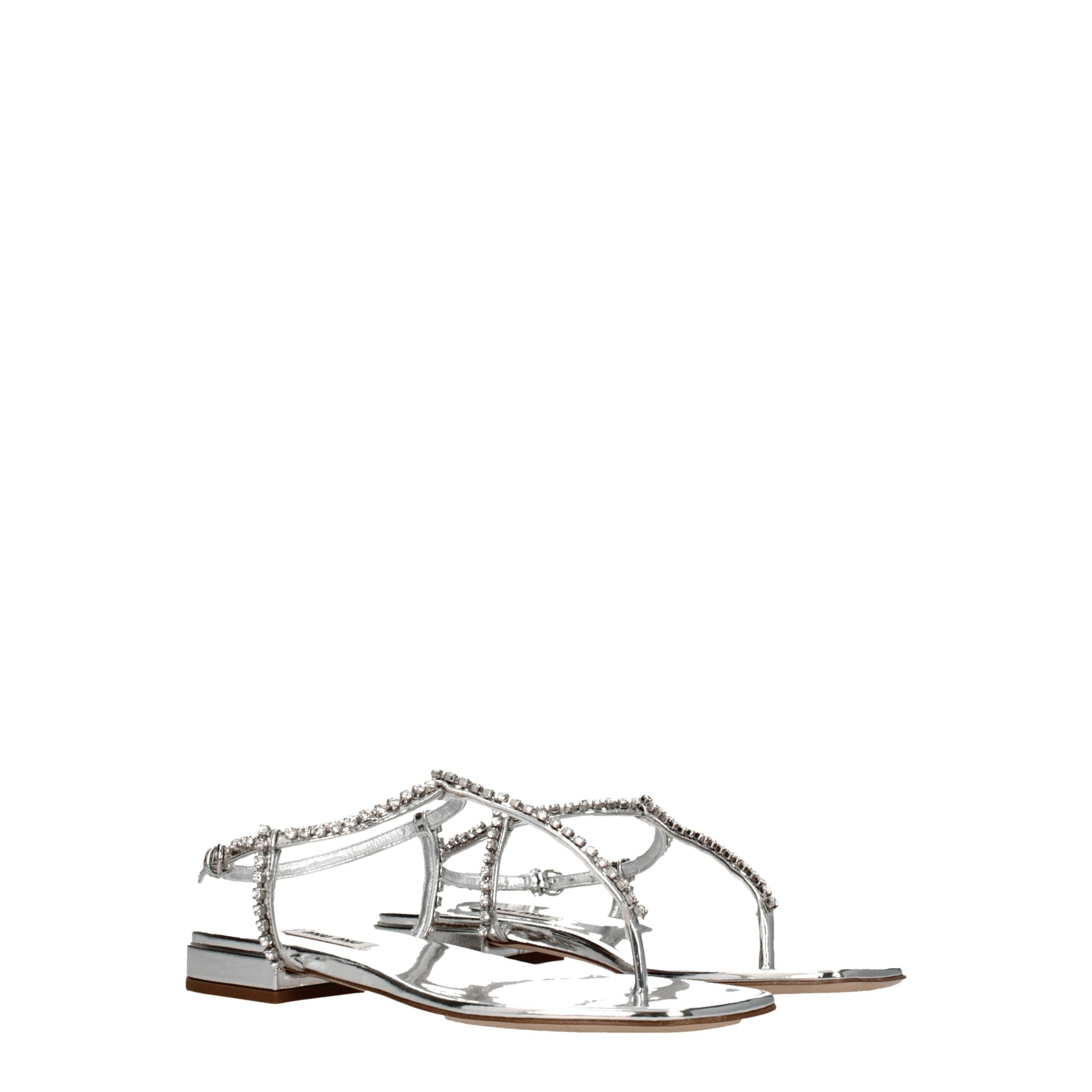 Miu Miu Grey Leather Flip-Flop Sandals
