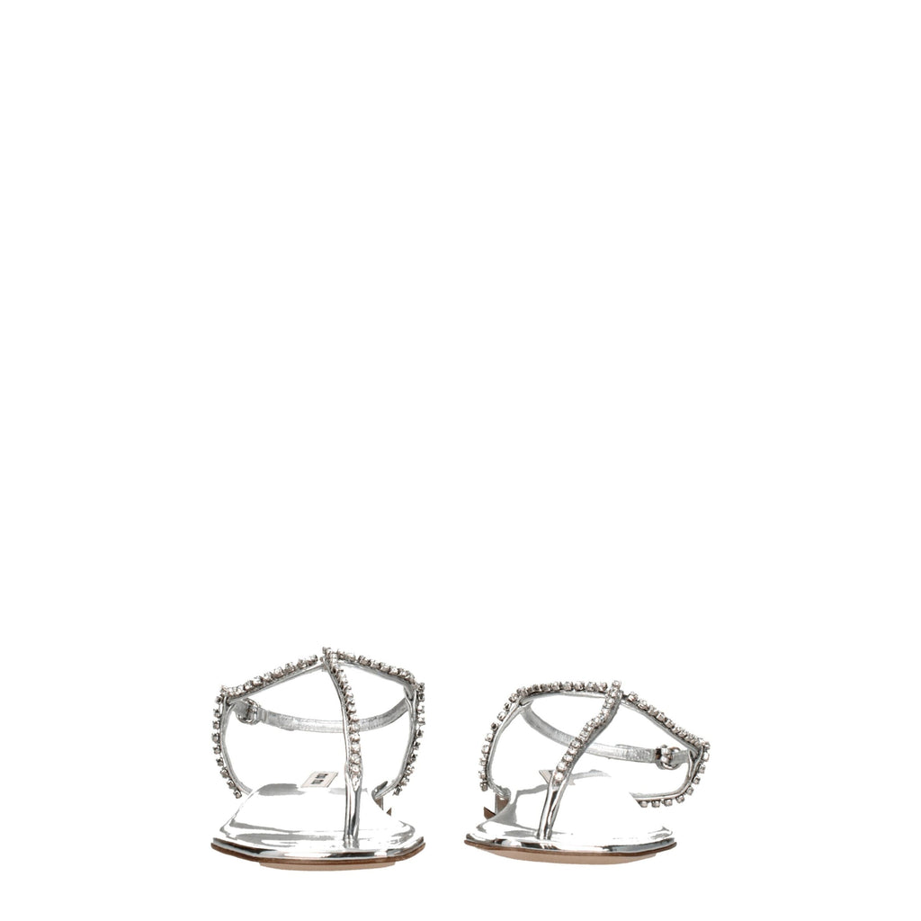 Miu Miu Grey Leather Flip-Flop Sandals