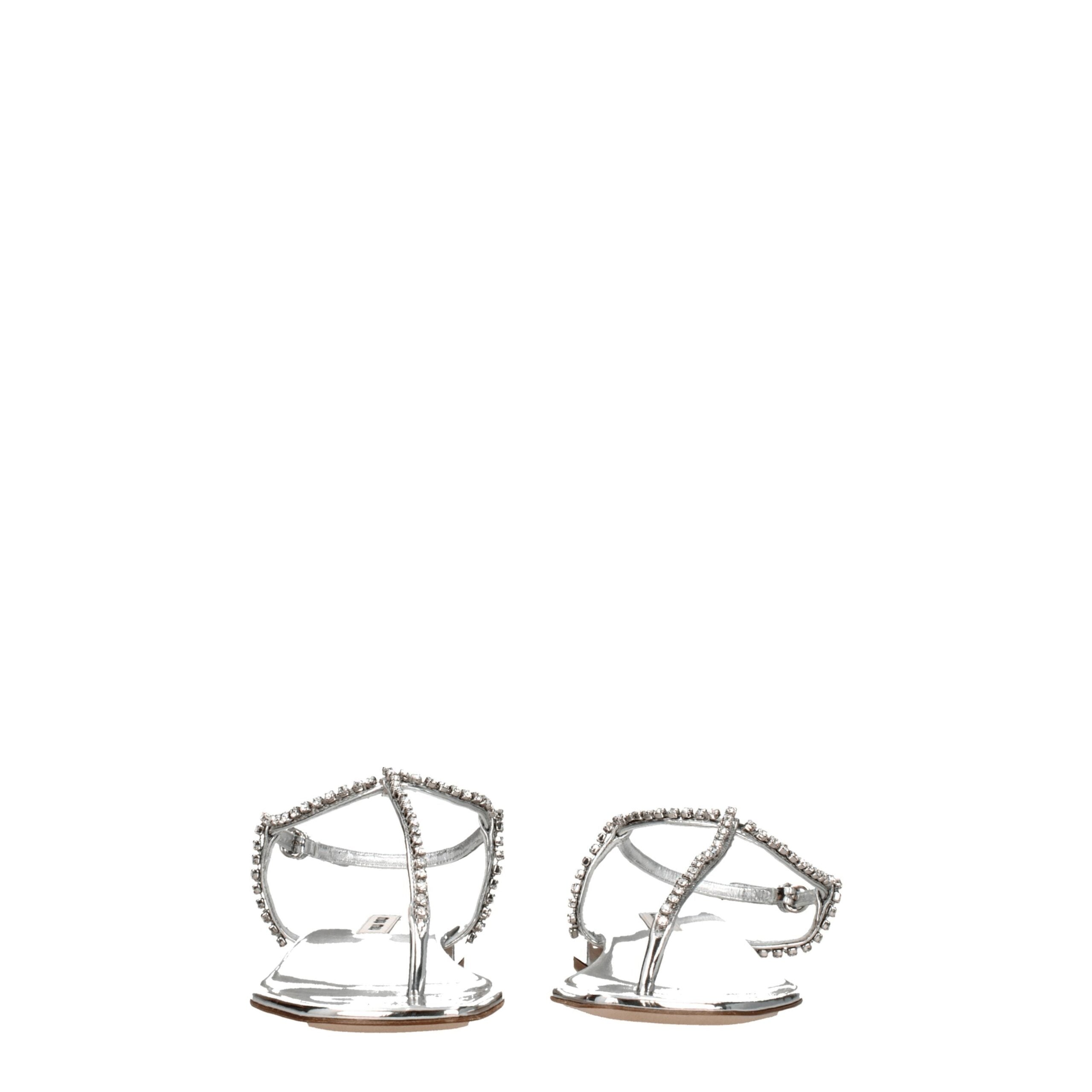 Miu Miu Grey Leather Flip-Flop Sandals