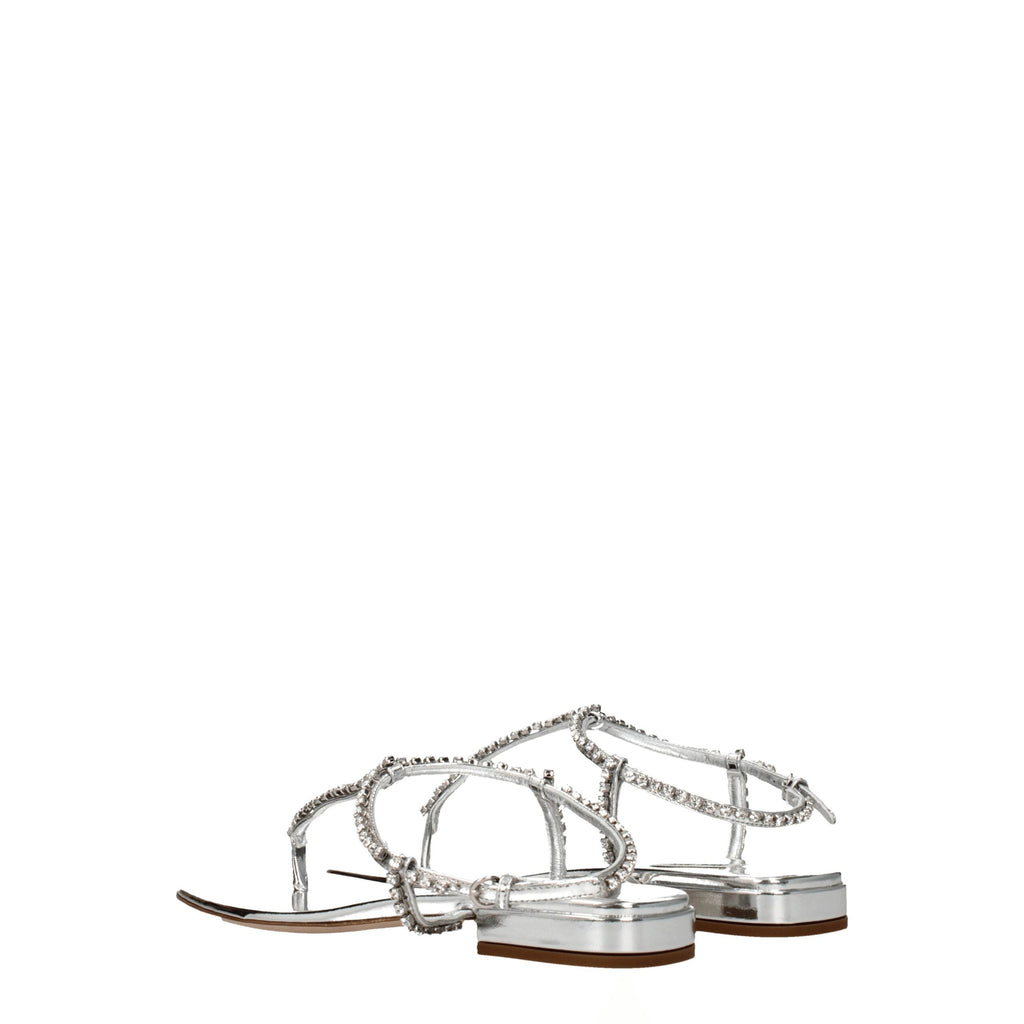 Miu Miu Grey Leather Flip-Flop Sandals