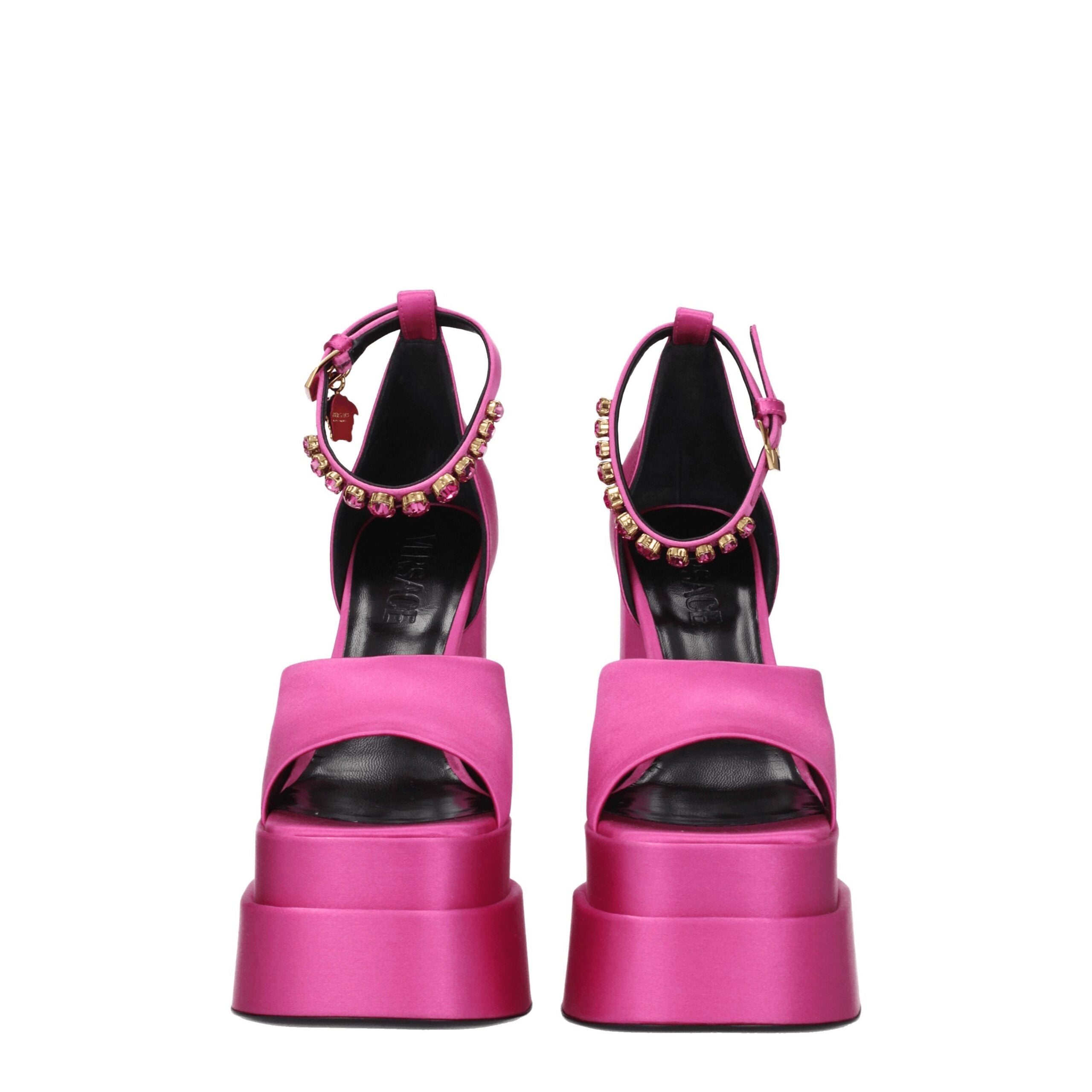 Versace Rosa Satin-Plateausandalen