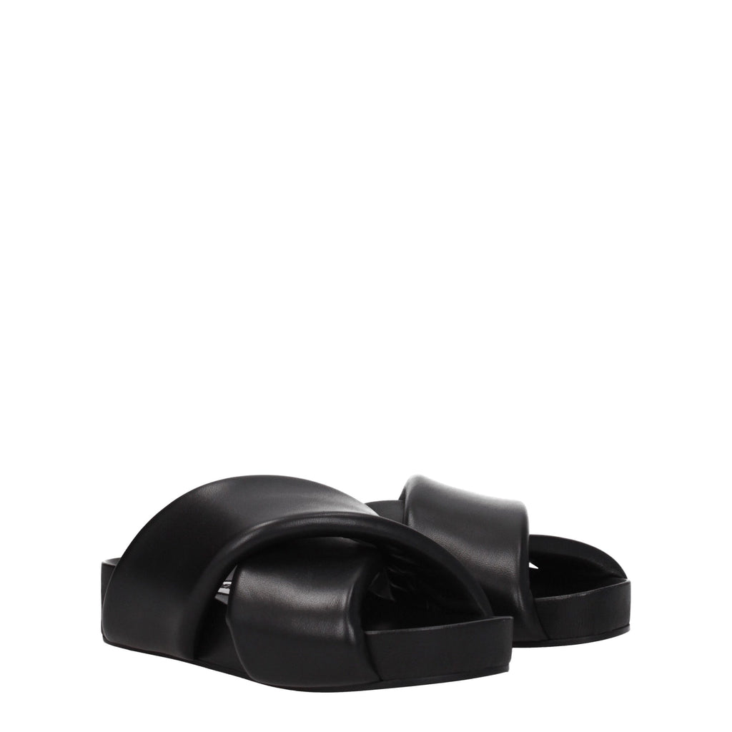 Jil Sander Elegant Black Leather Slippers