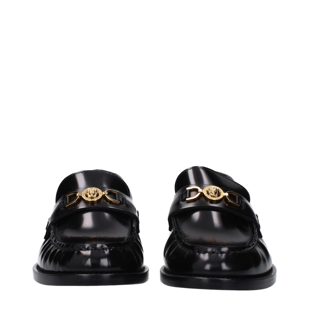 Versace Schwarze Leder Slipper