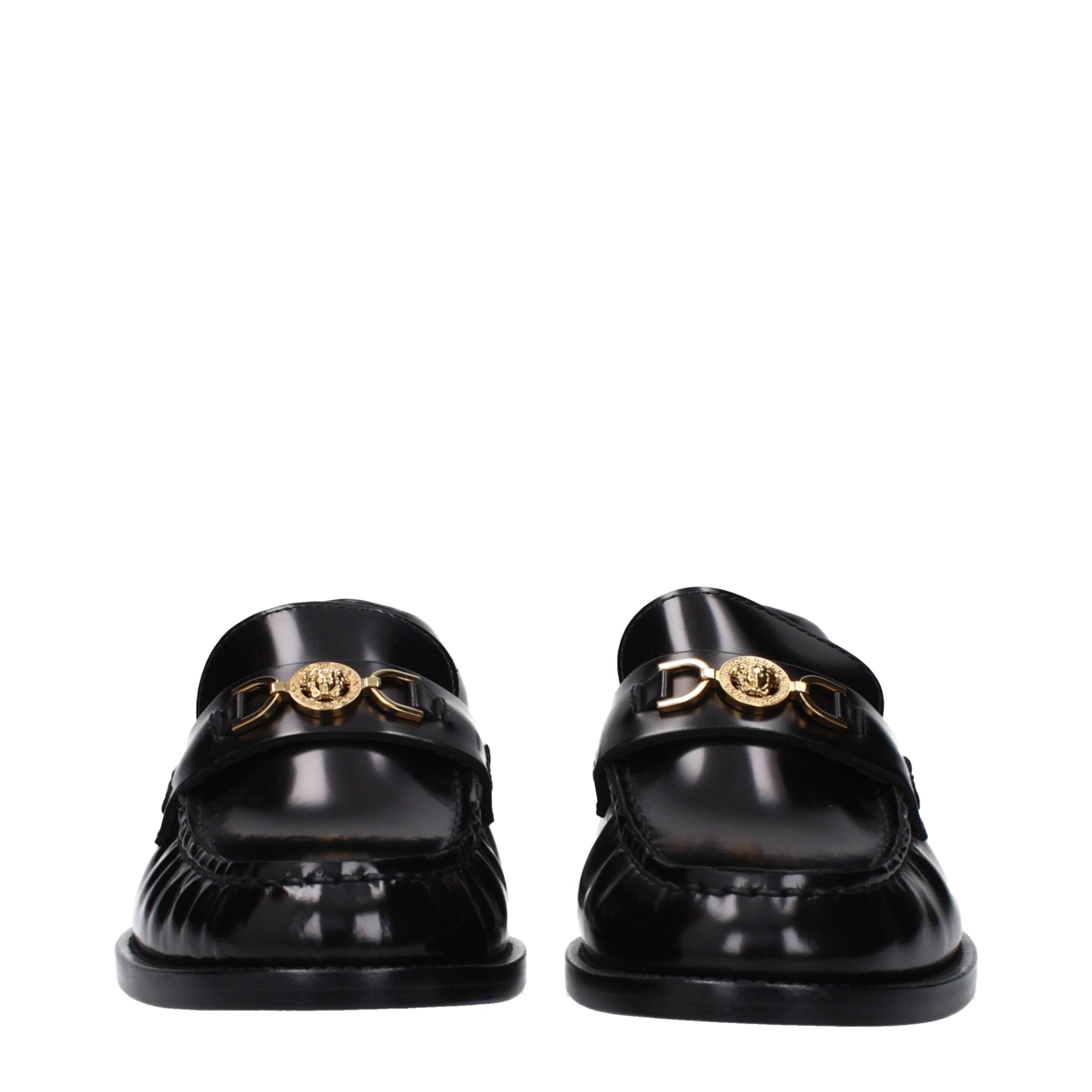 Versace Schwarze Leder Slipper