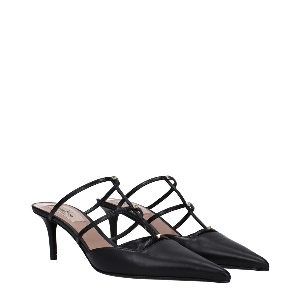 Valentino Garavani Flache Ledersandalen in Schwarz