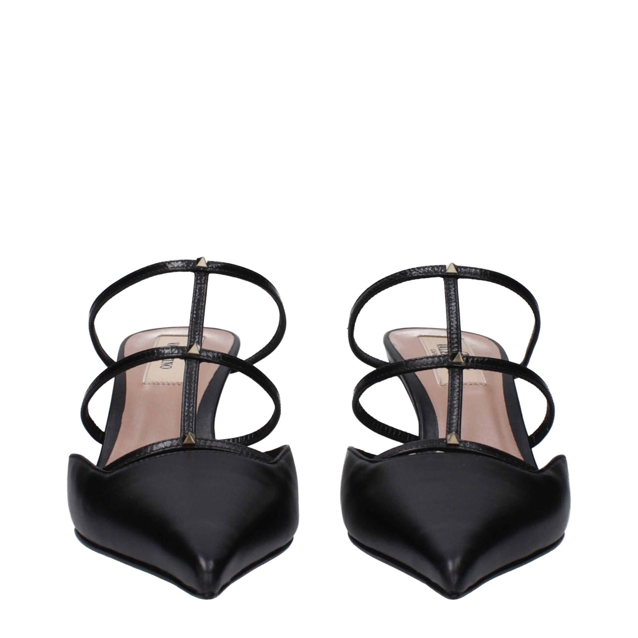 Valentino Garavani Flache Ledersandalen in Schwarz