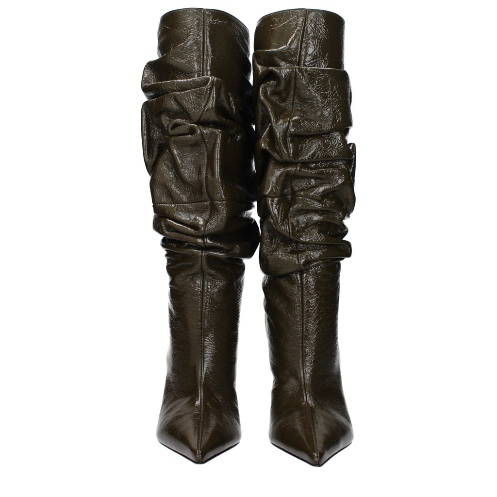 Amina Muaddi Grüne Lederstiefel mit hohem Absatz
