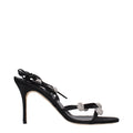 Manolo Blahnik Schwarze Stiletto-Sandalen aus Satin