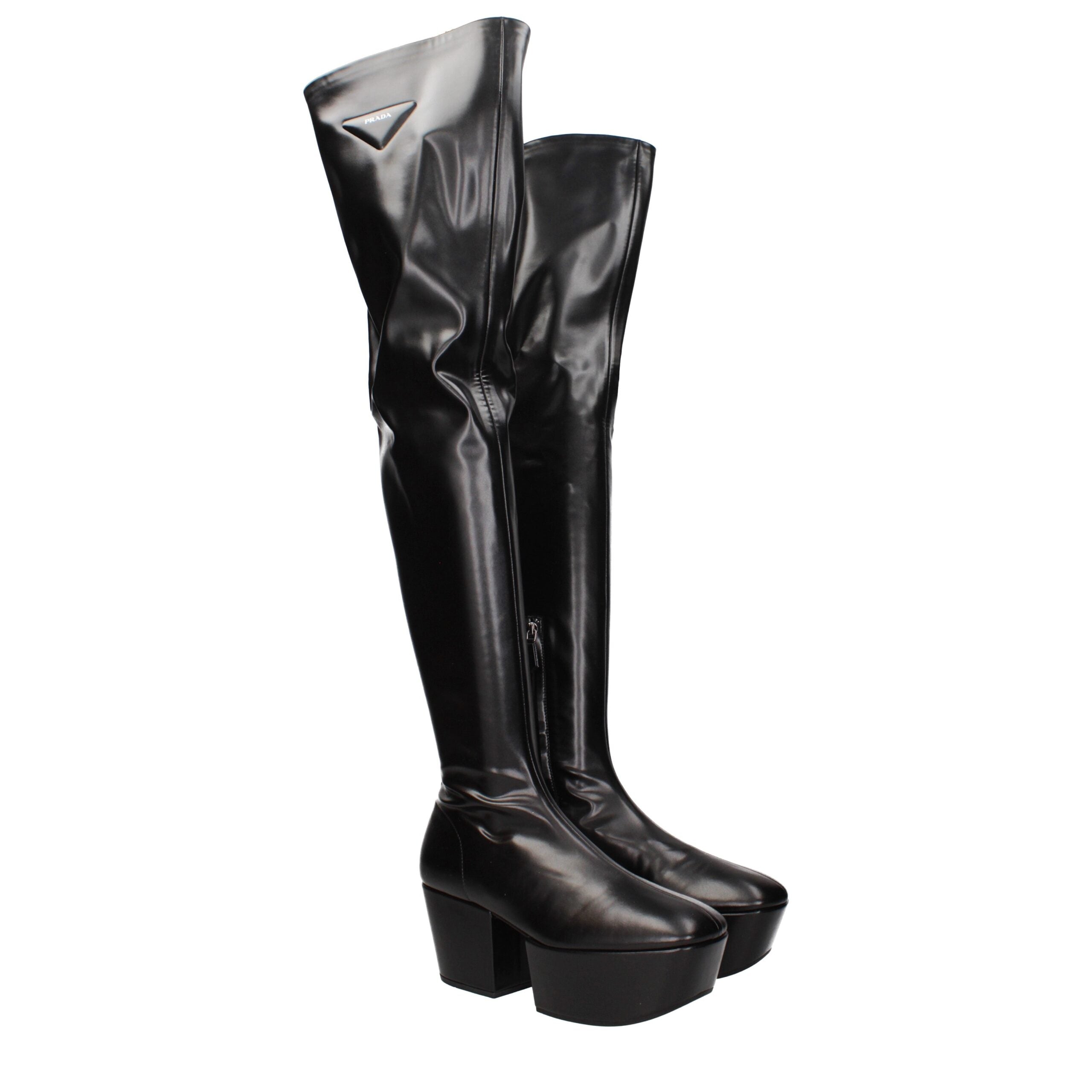 Prada Schwarze Leder Overknee-Stiefel