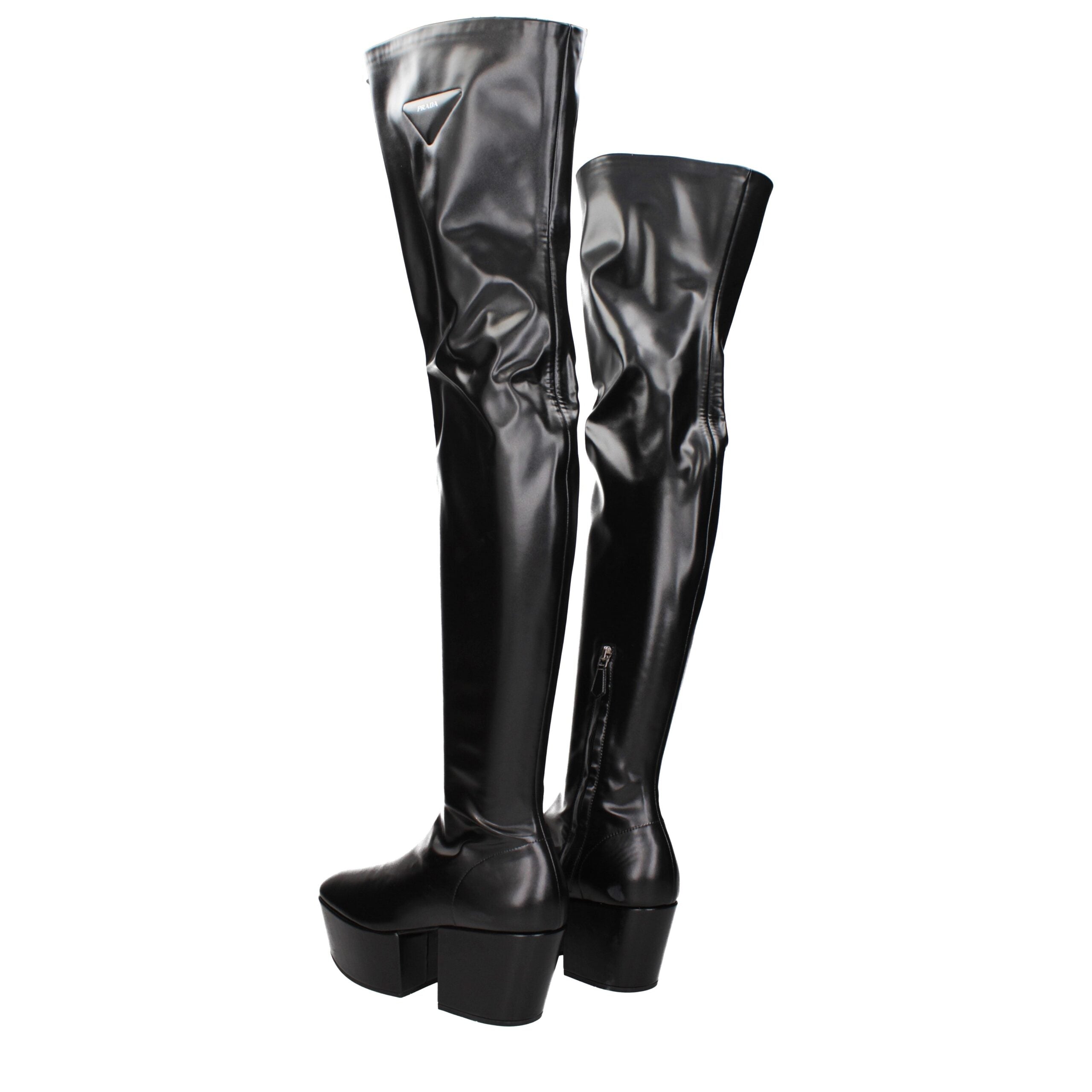 Prada Schwarze Leder Overknee-Stiefel