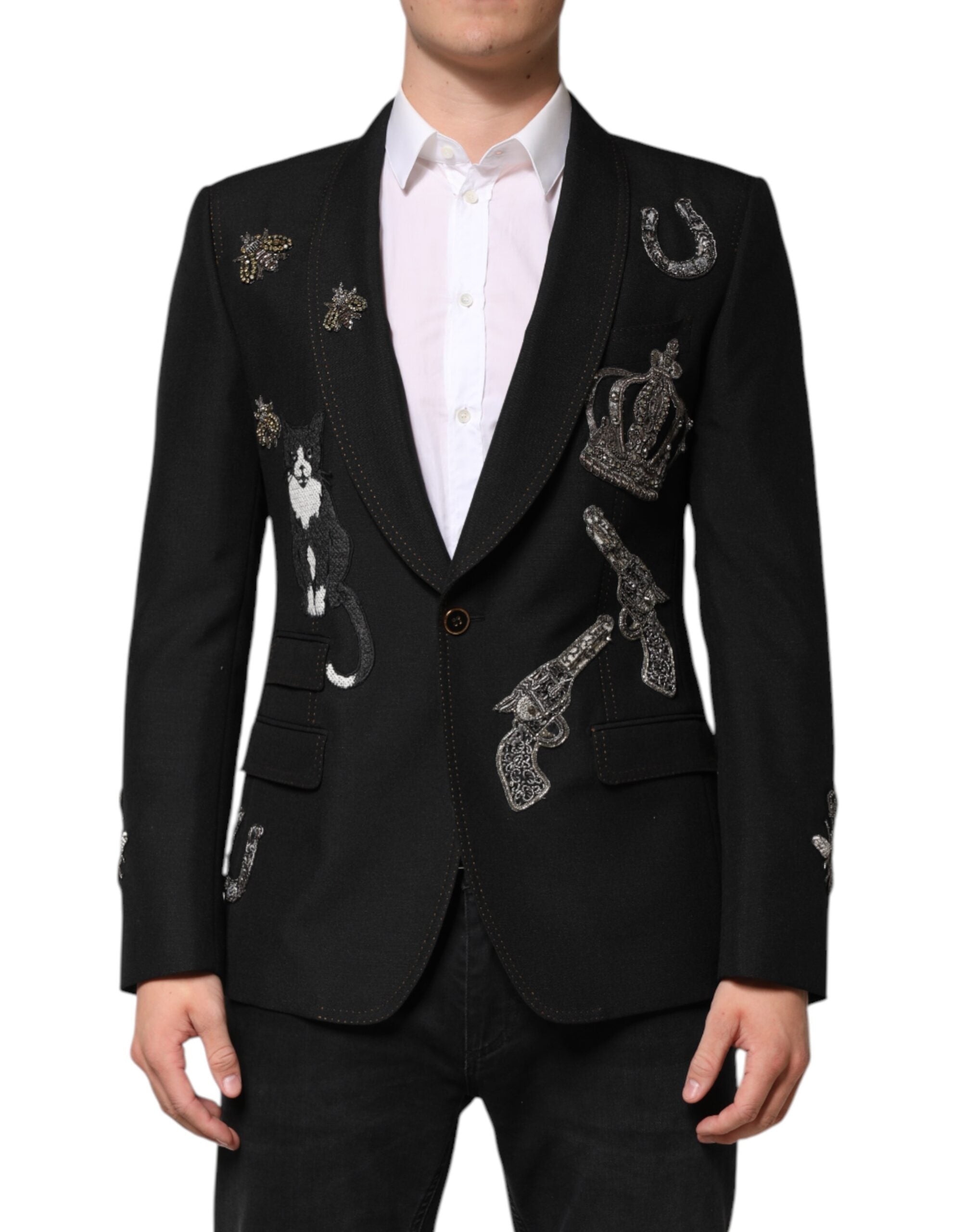 Dolce & Gabbana Black Crown Bee Suit Coat Blazer