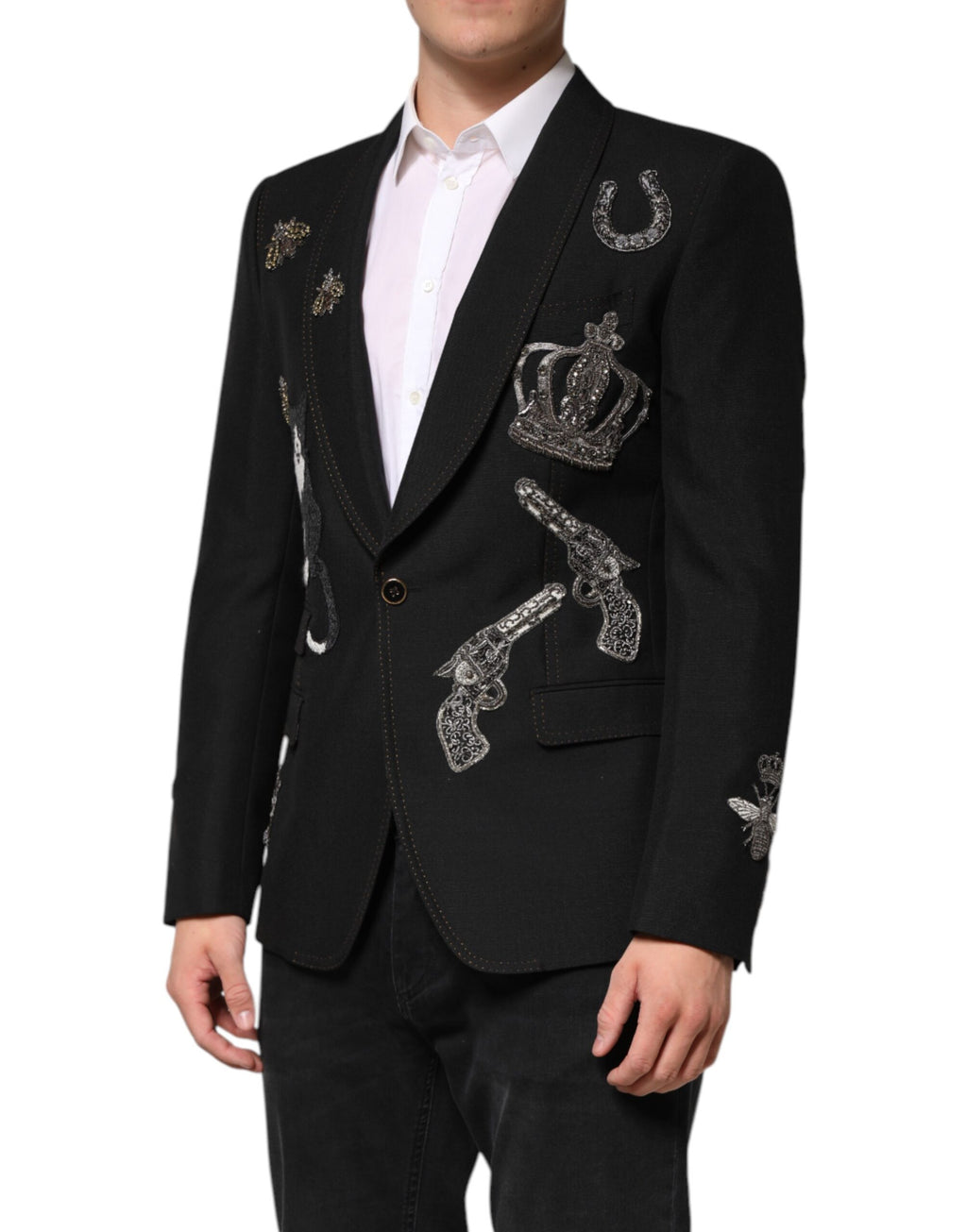 Dolce & Gabbana Black Crown Bee Suit Coat Blazer