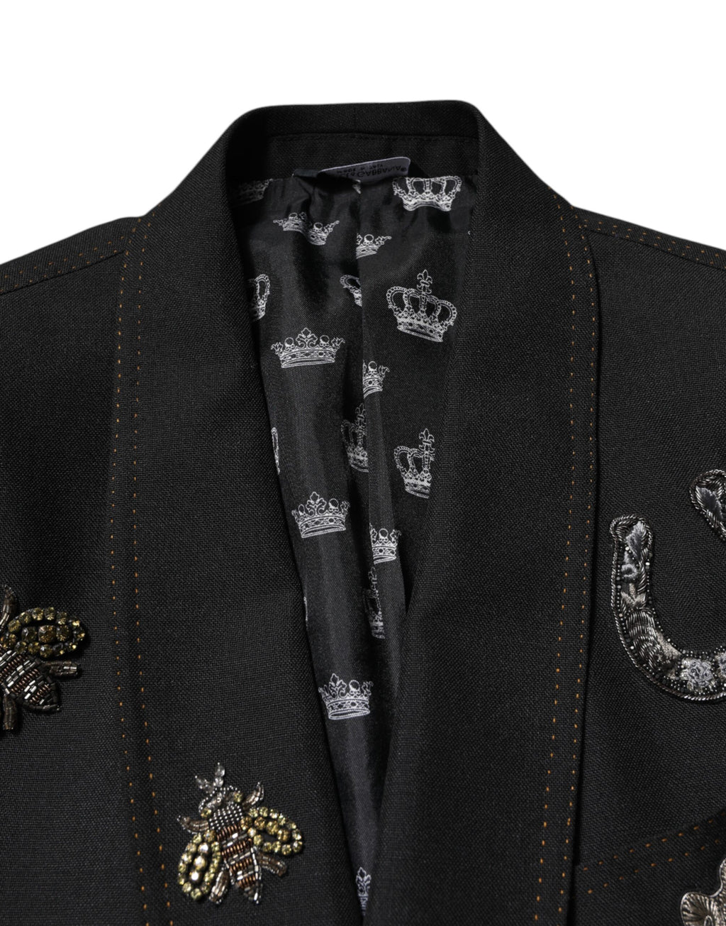 Dolce & Gabbana Black Crown Bee Suit Coat Blazer