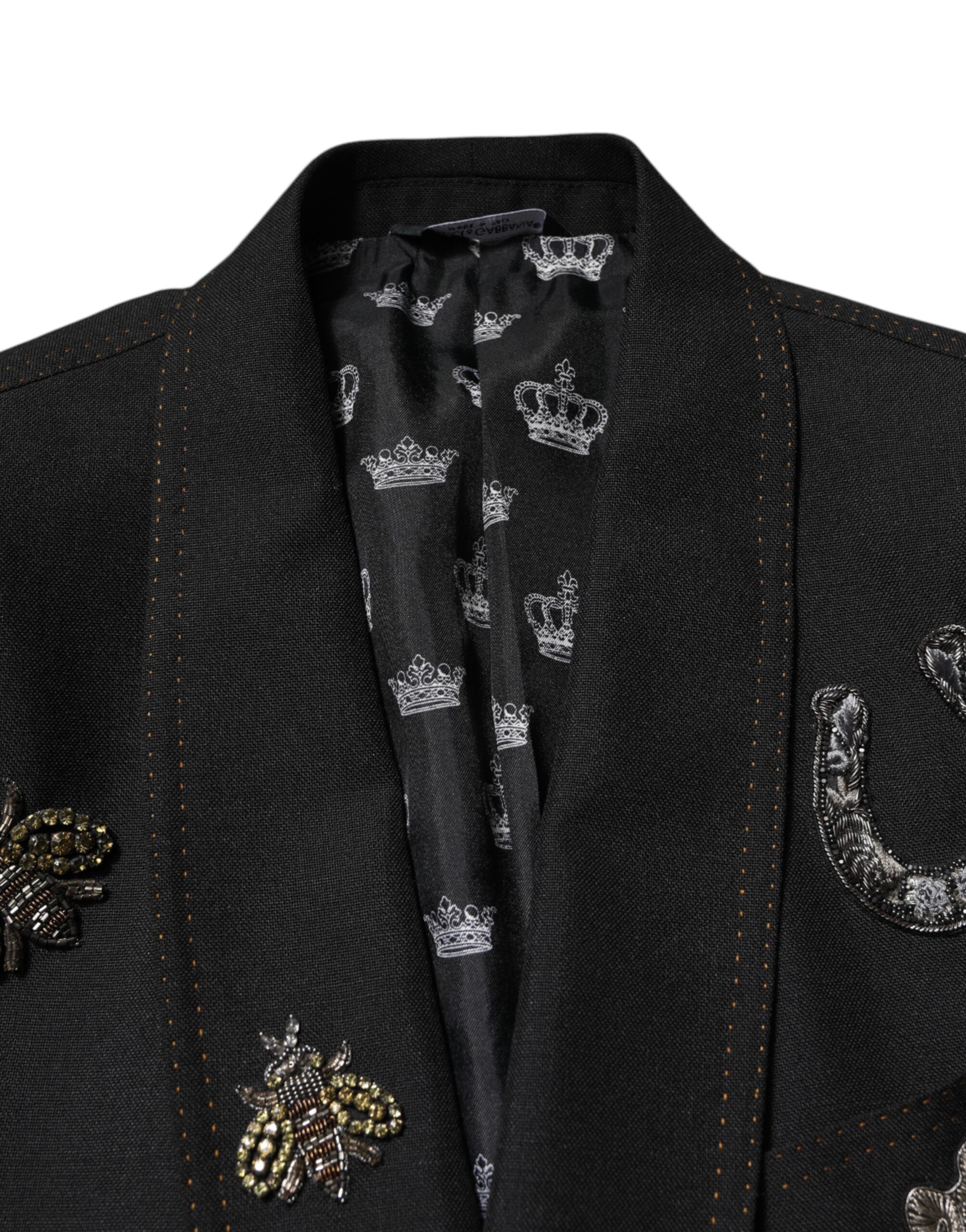 Dolce & Gabbana Black Crown Bee Suit Coat Blazer