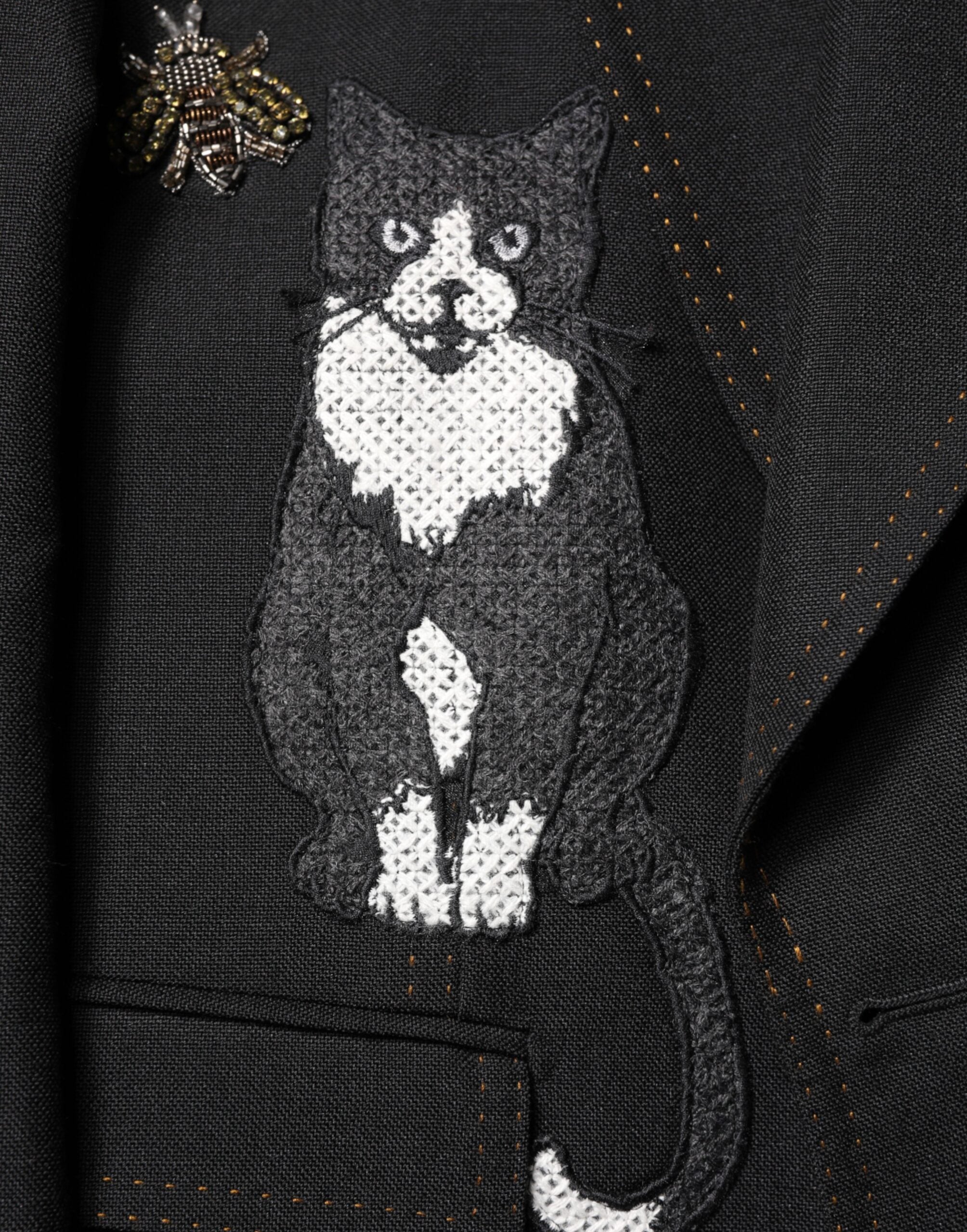 Dolce & Gabbana Black Crown Bee Suit Coat Blazer