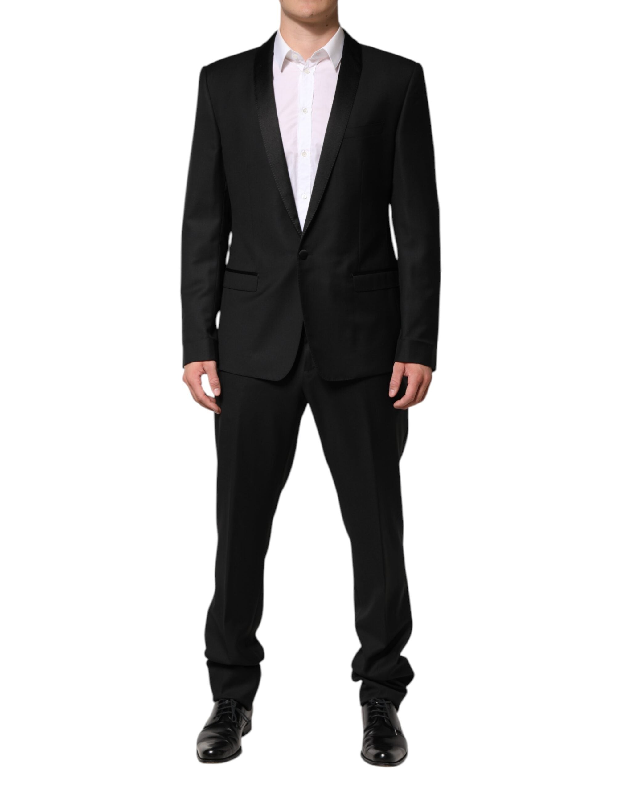 Dolce & Gabbana Schwarzer einreihiger 2-teiliger Anzug aus Wolle für Männer