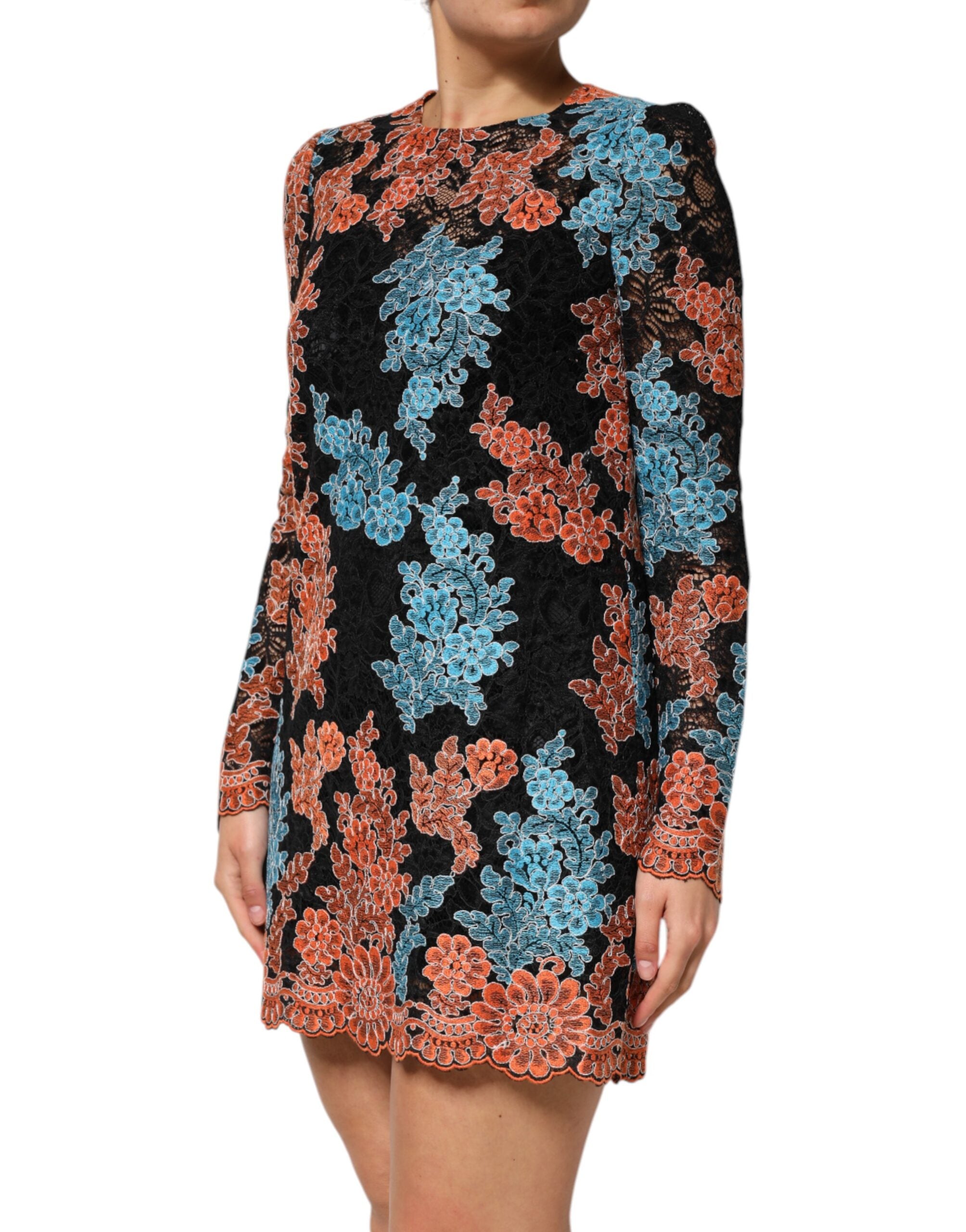 Dolce & Gabbana Multicolor Floral Embroidered Shift Mini Dress