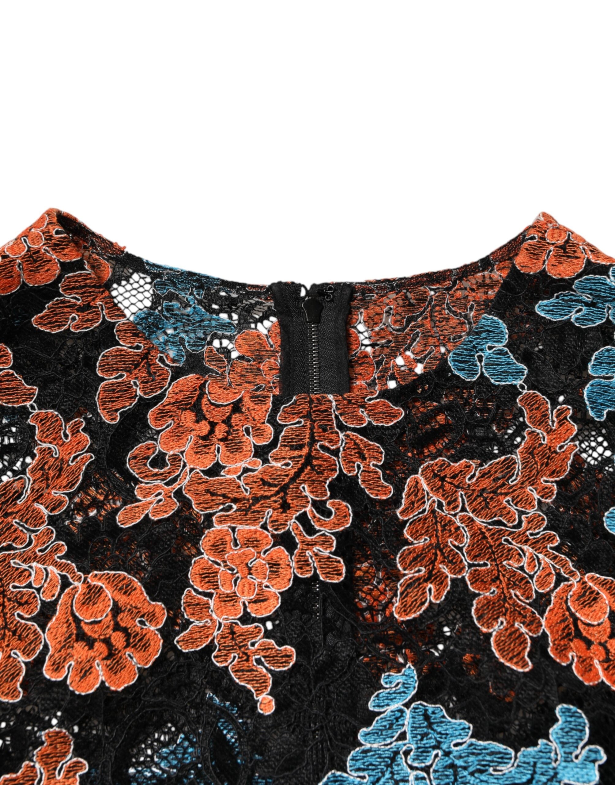Dolce & Gabbana Multicolor Floral Embroidered Shift Mini Dress