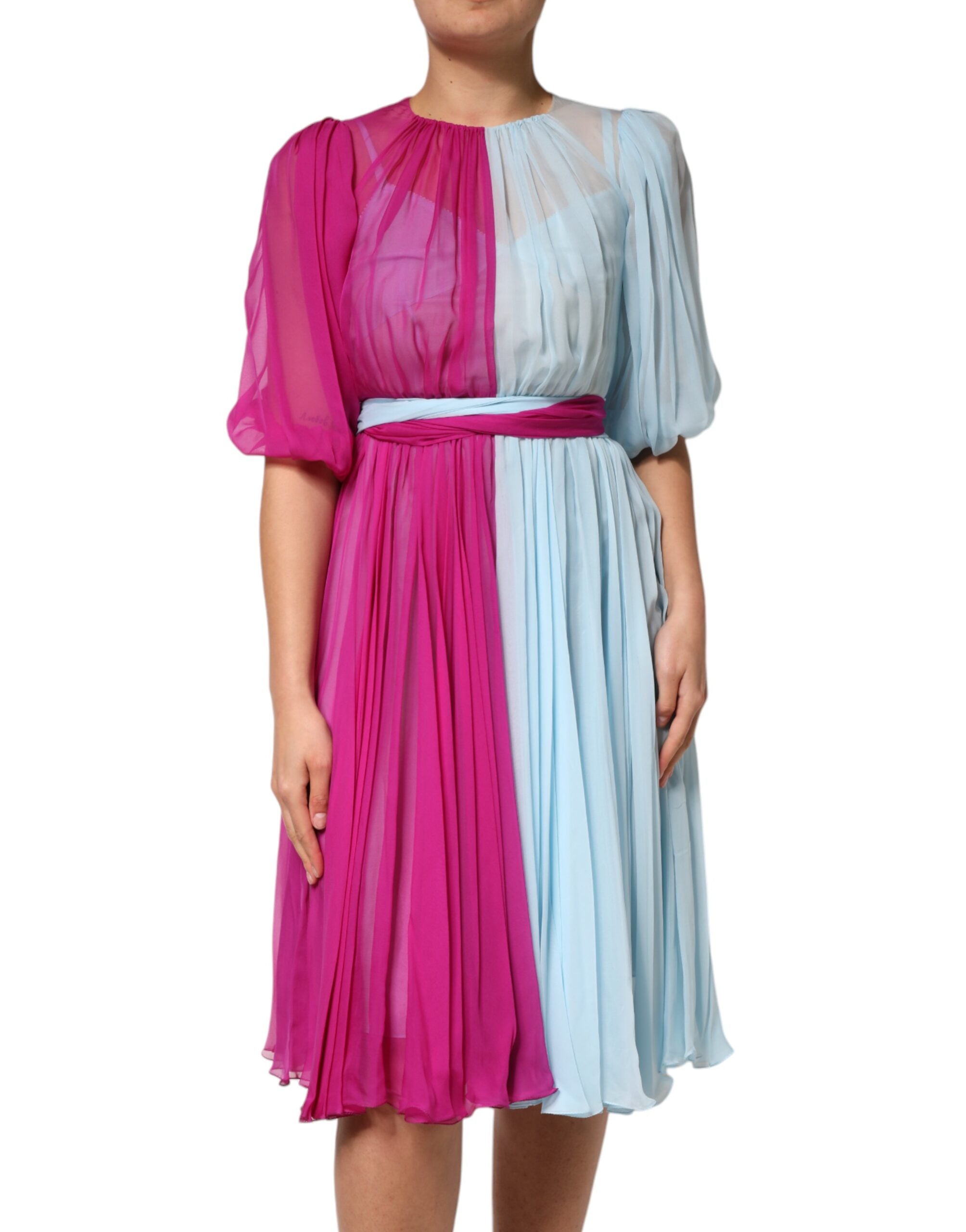 Dolce & Gabbana Fuchsia Light Blue Two-tone Silk Midi Dress