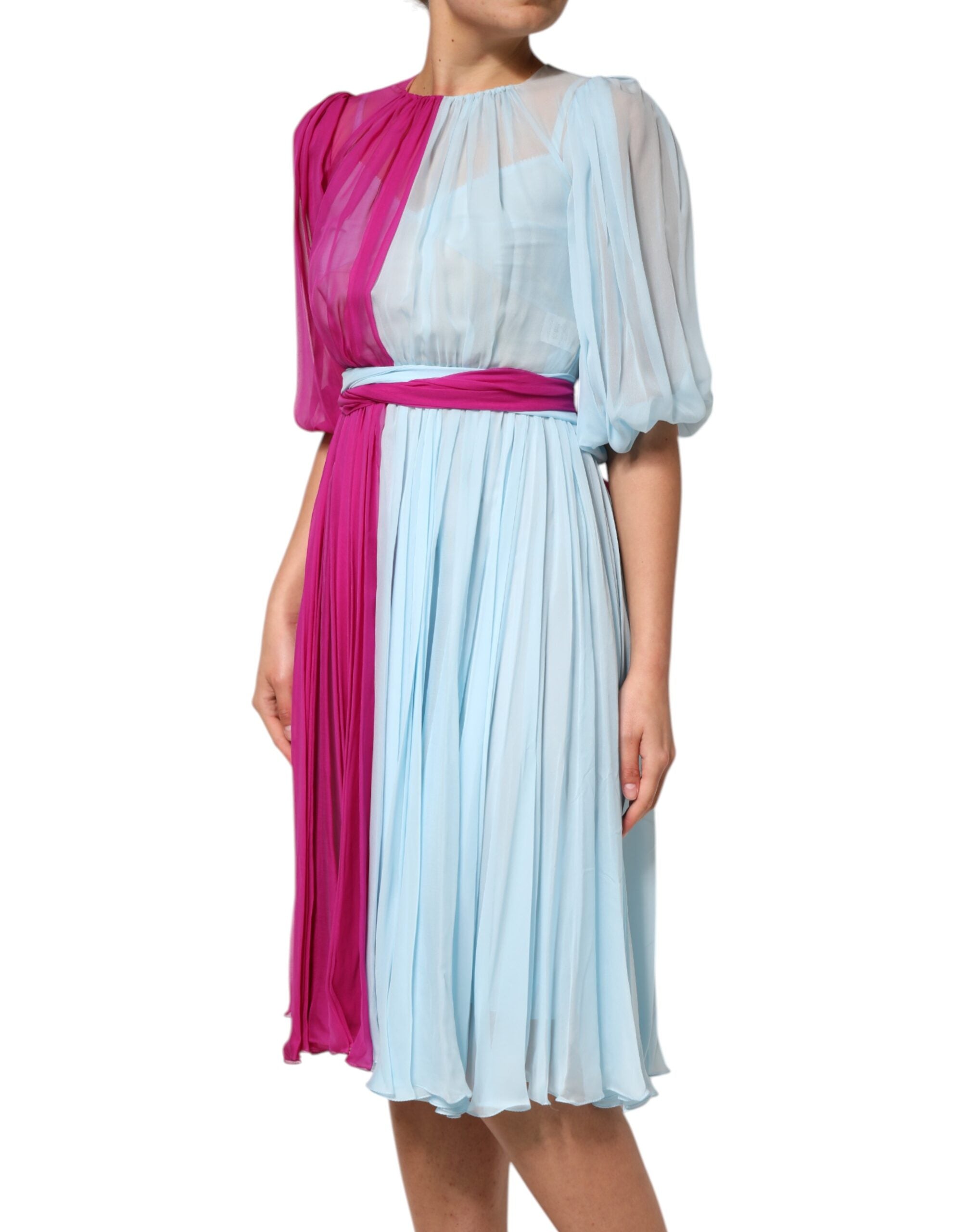 Dolce & Gabbana Fuchsia Light Blue Two-tone Silk Midi Dress