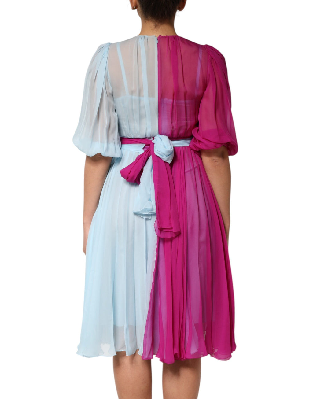 Dolce & Gabbana Fuchsia Light Blue Two-tone Silk Midi Dress