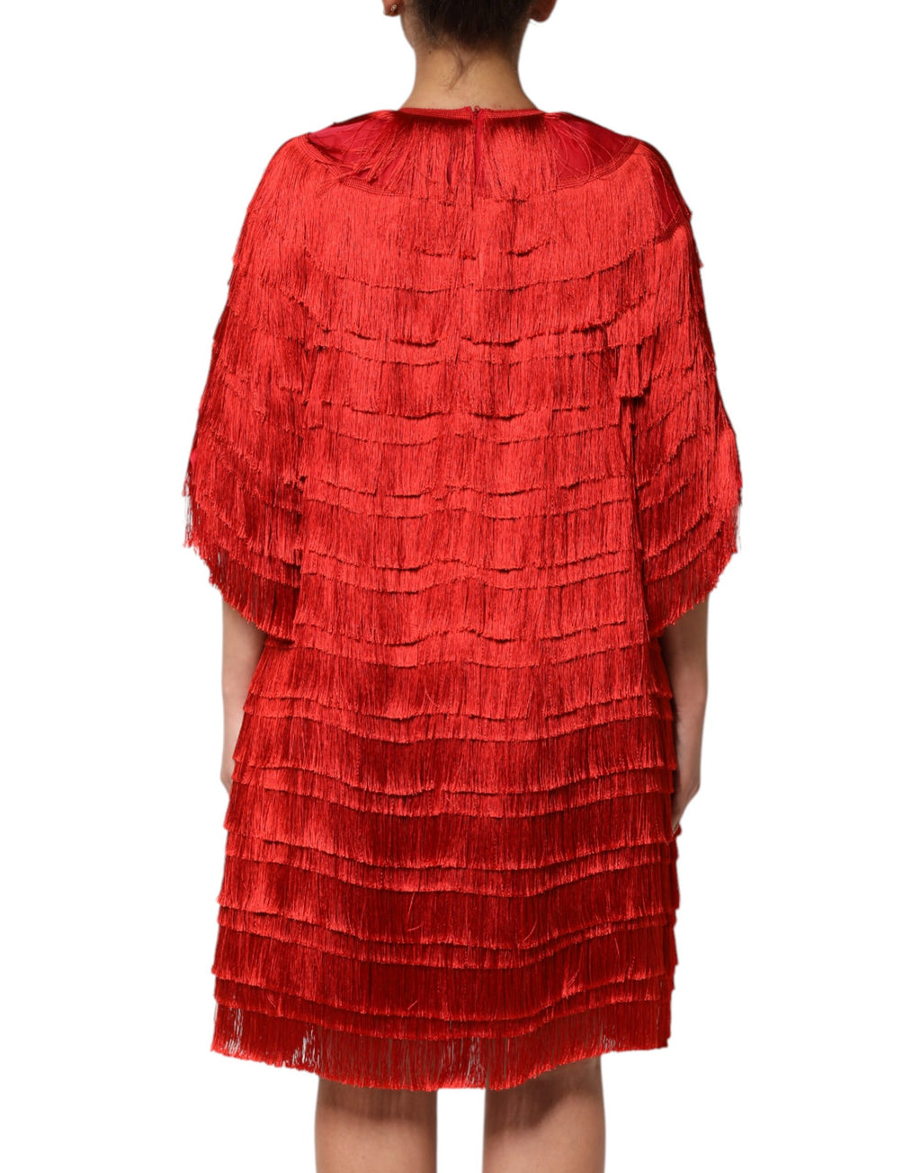 Dolce & Gabbana Red Silk Knee-Length Fringe Dress