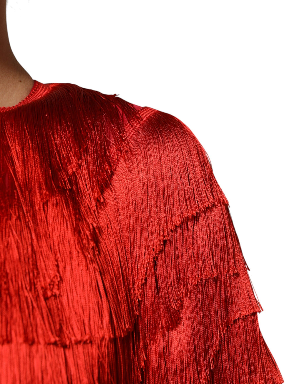 Dolce & Gabbana Red Silk Knee-Length Fringe Dress