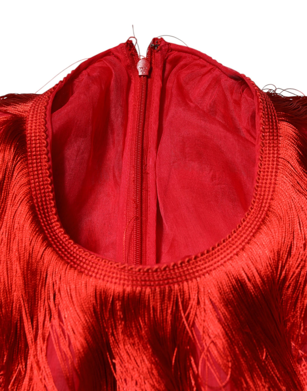 Dolce & Gabbana Red Silk Knee-Length Fringe Dress
