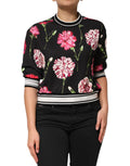 Dolce & Gabbana Black Floral Print Cotton Top with Short Sleeves