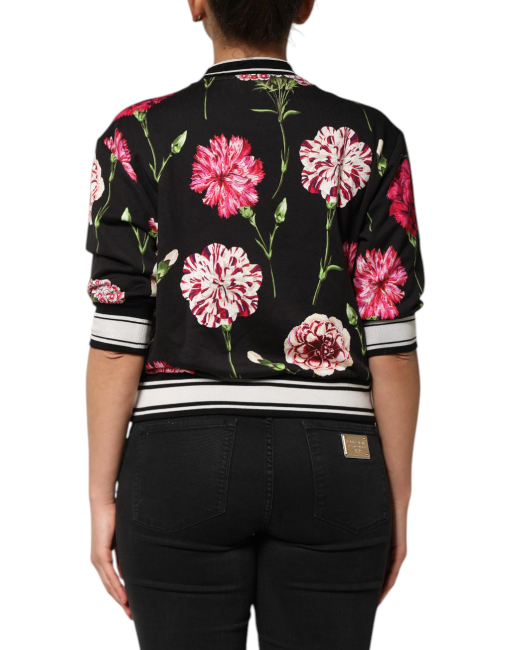 Dolce & Gabbana Black Floral Print Cotton Top with Short Sleeves