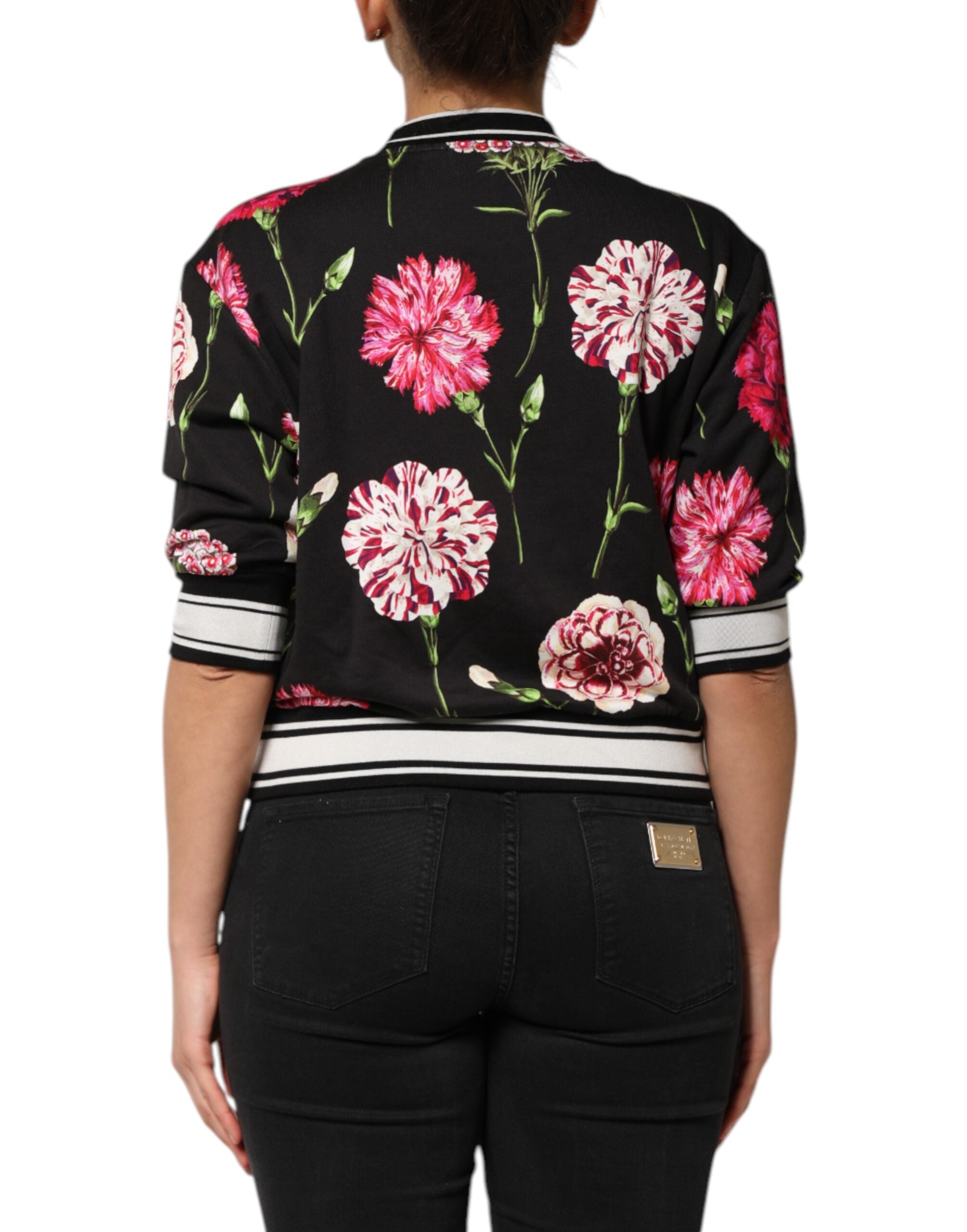 Dolce & Gabbana Black Floral Print Cotton Top with Short Sleeves